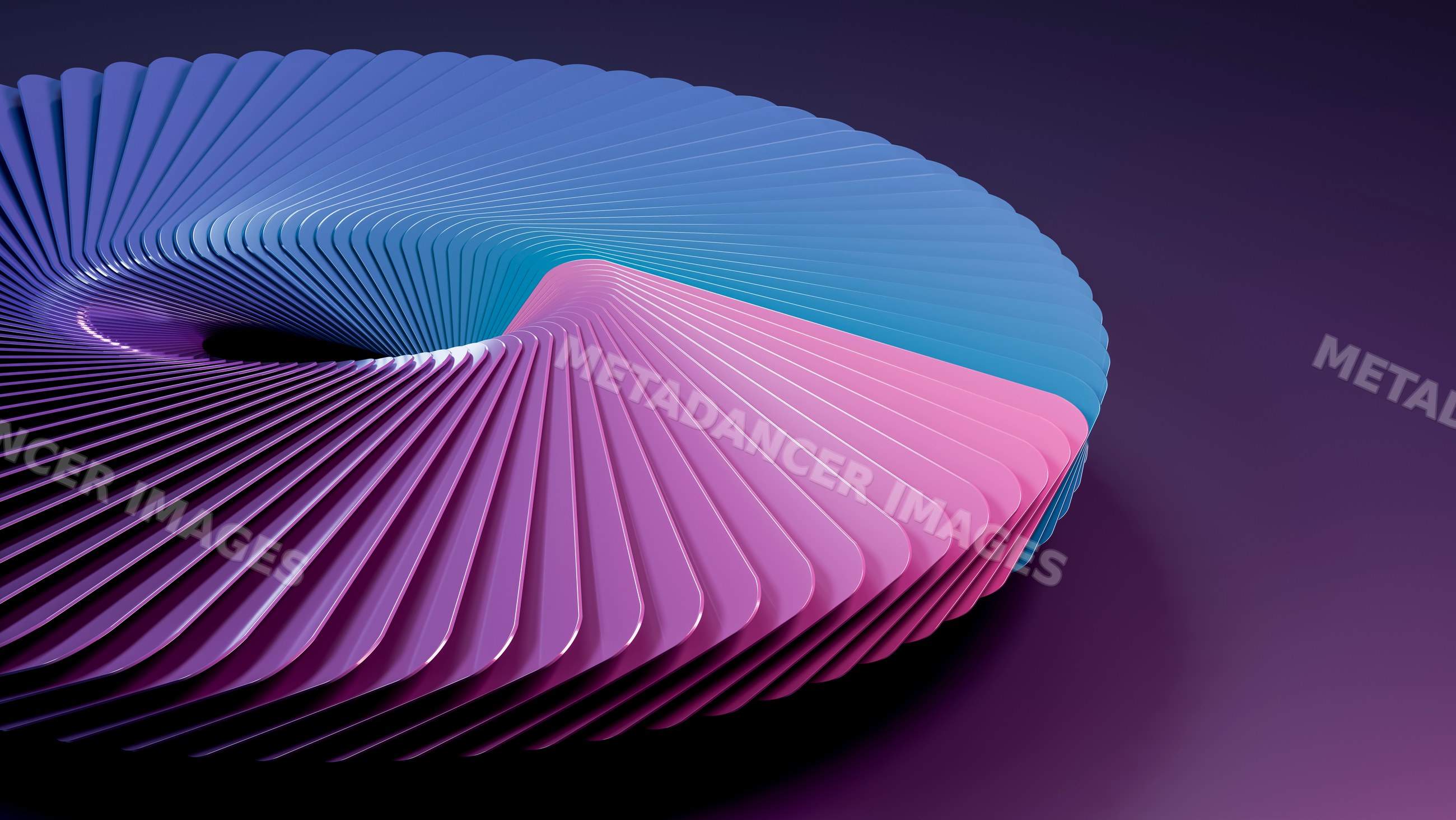Abstract spiral sculpture with blue and pink curves