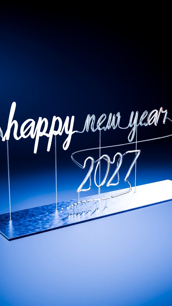 Illuminated happy new year 2027 glass light sign