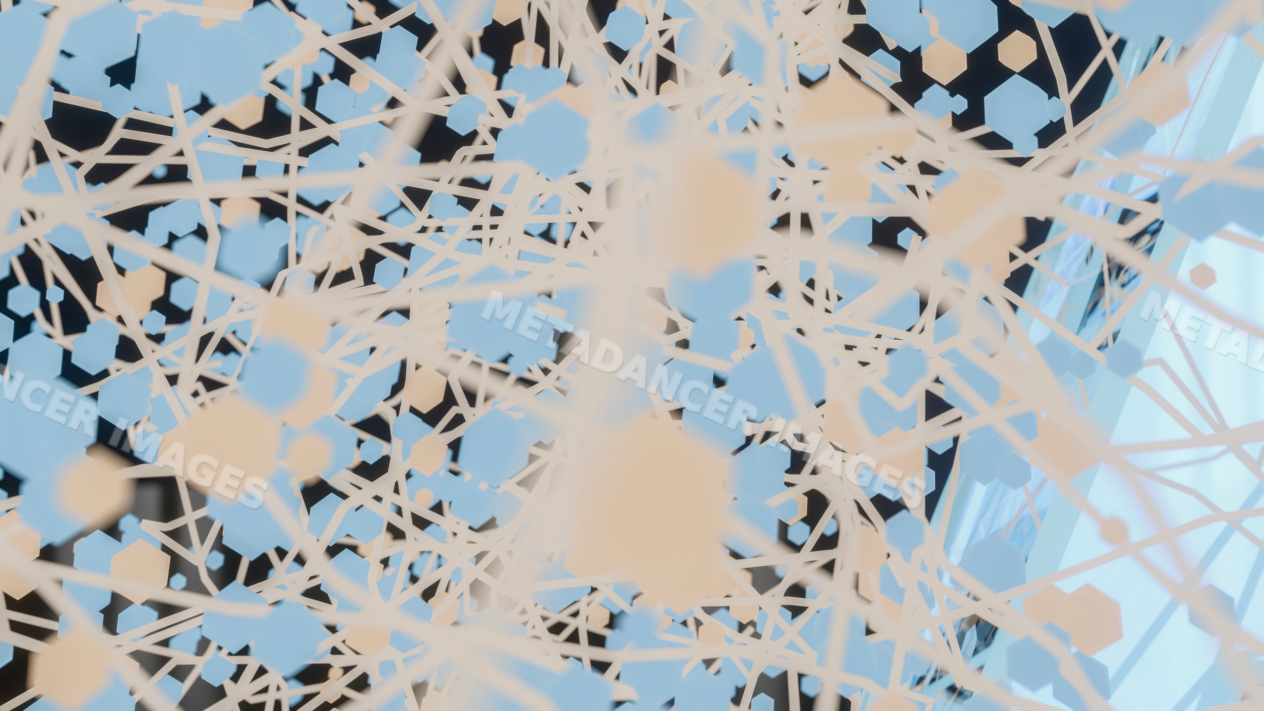 Abstract 3d digital network of blue and beige hexagons connected
