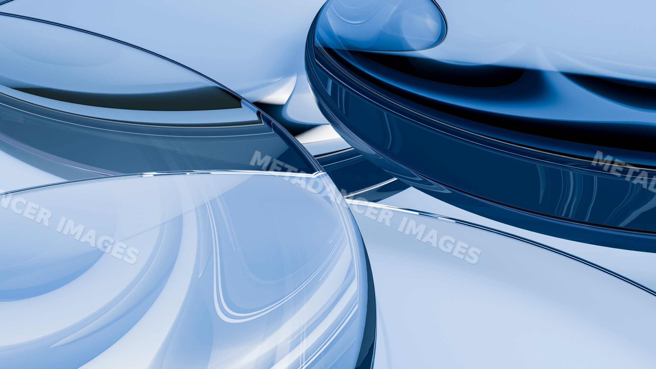 Abstract illustration of smooth blue and transparent glass shapes