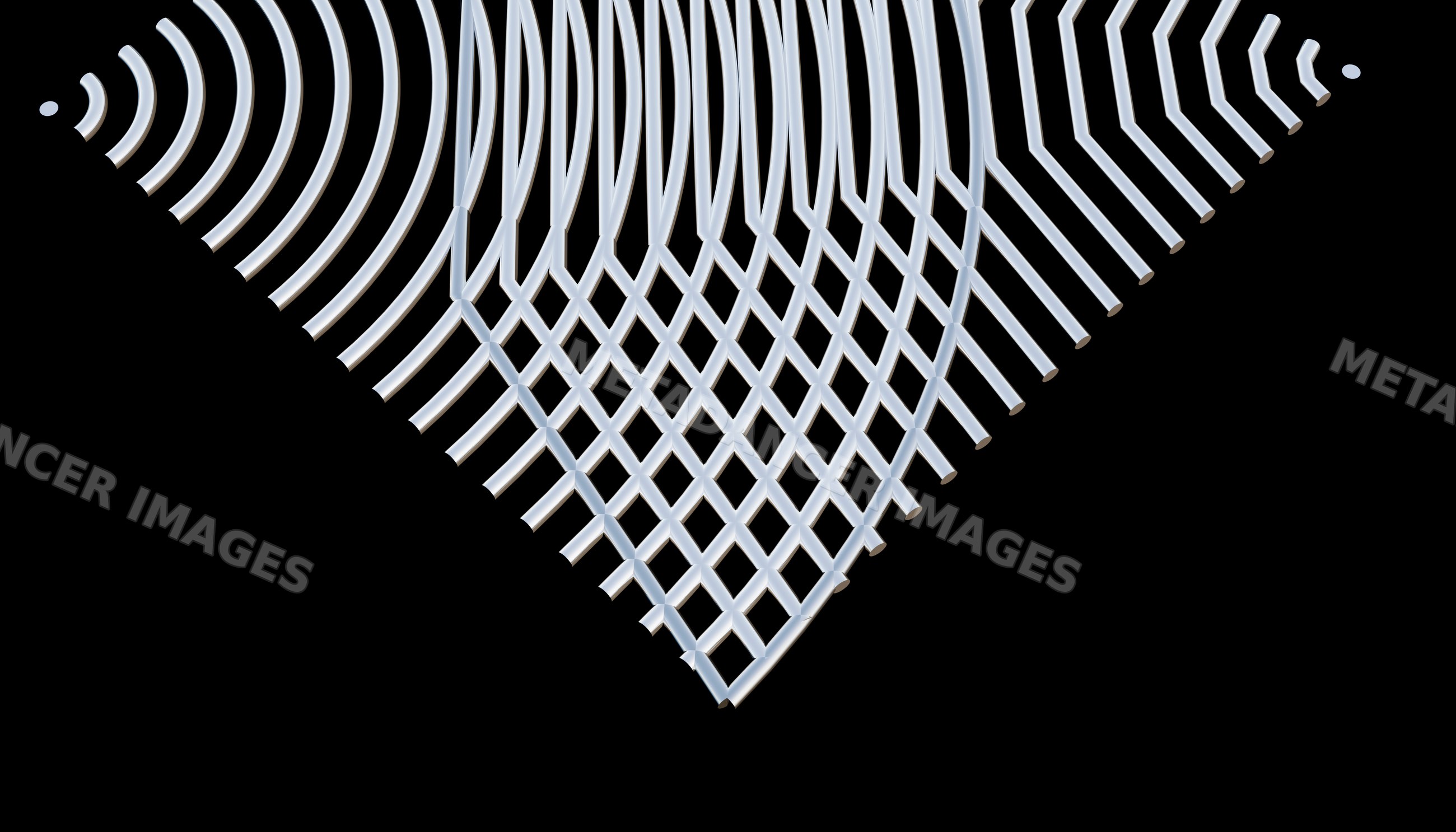White geometric lattice pattern with overlapping curved lines