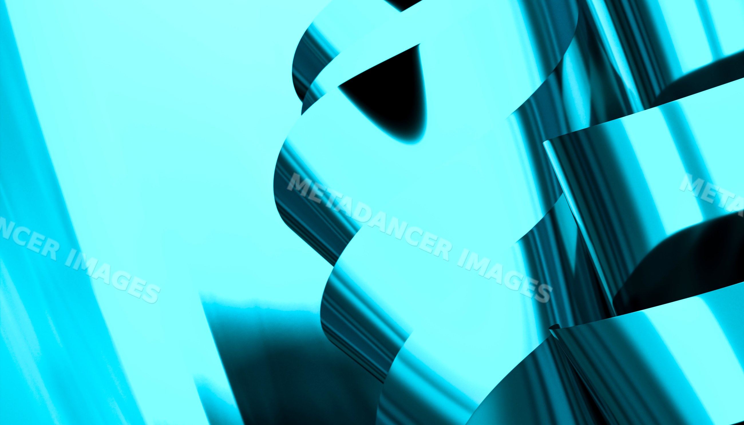 Abstract blue metallic curves with reflective surface and fluid folds