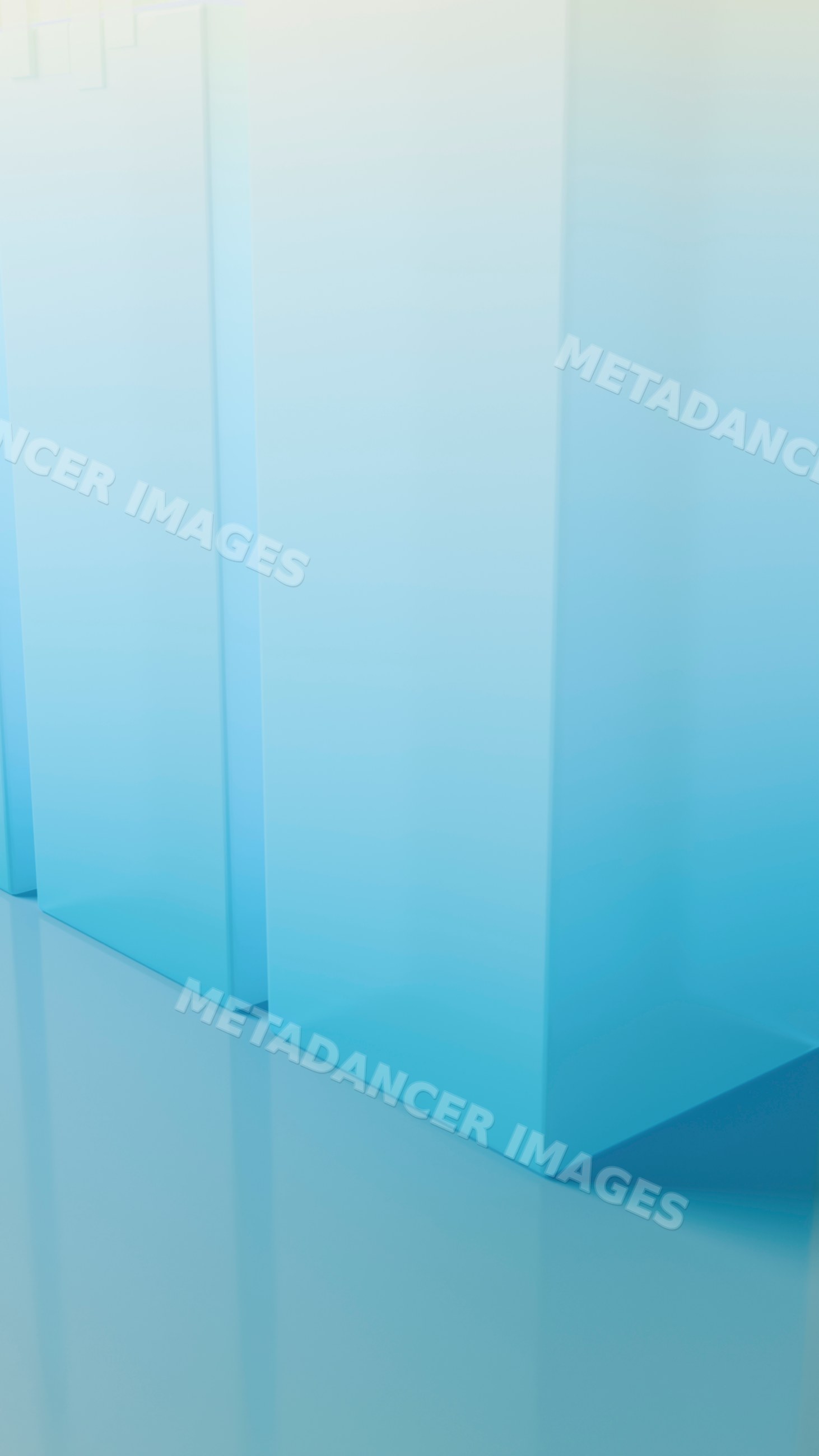 Blue gradient rectangular pillars on reflective floor