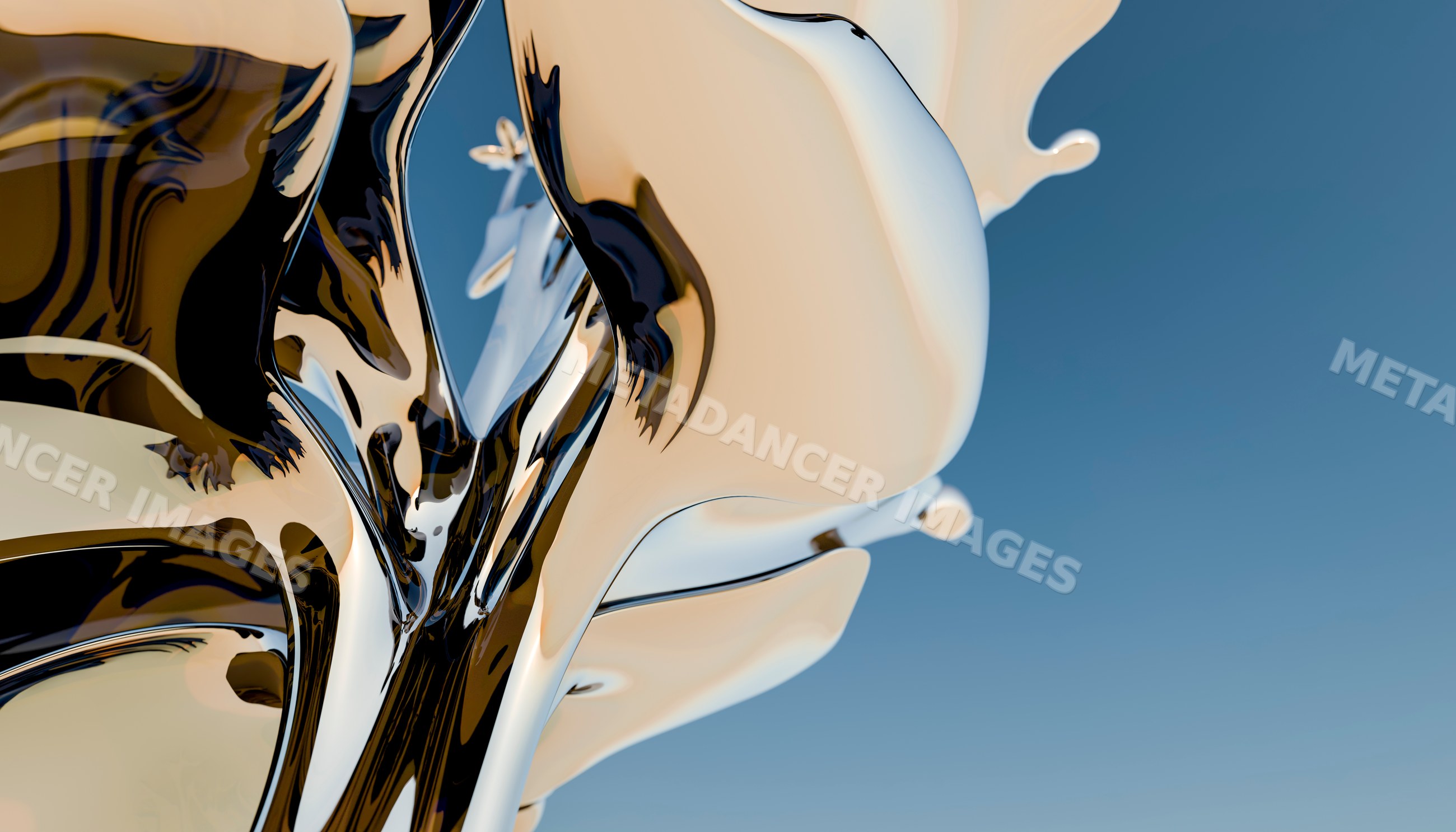 Close-up photo of flowing liquid metal splash with smooth reflective