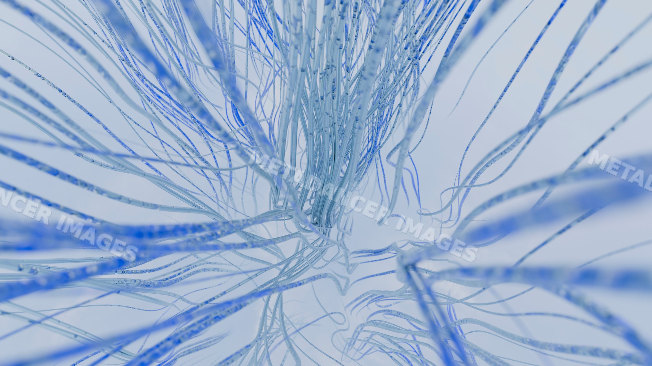 Abstract flowing blue strands forming a network pattern in digital art