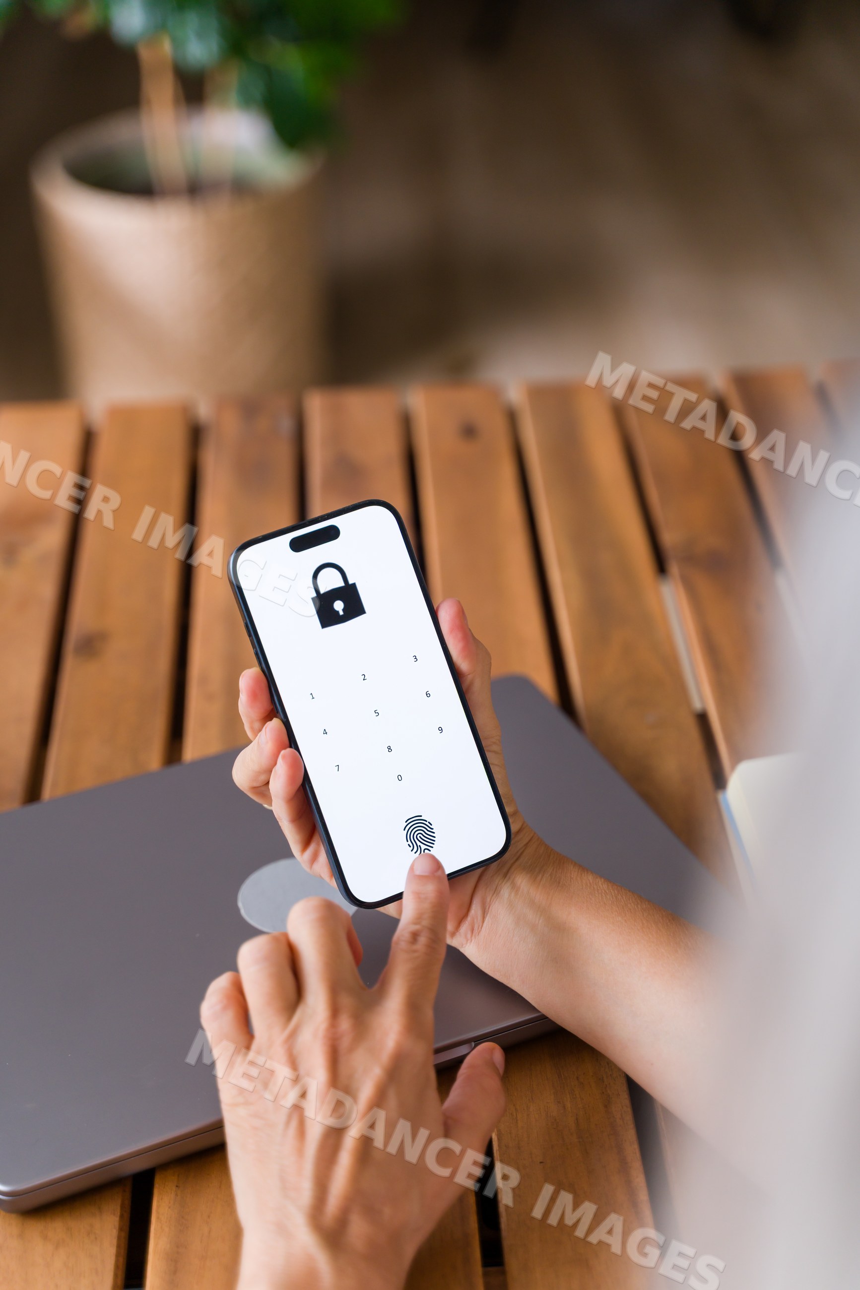 Smartphone showing biometric fingerprint security authentication