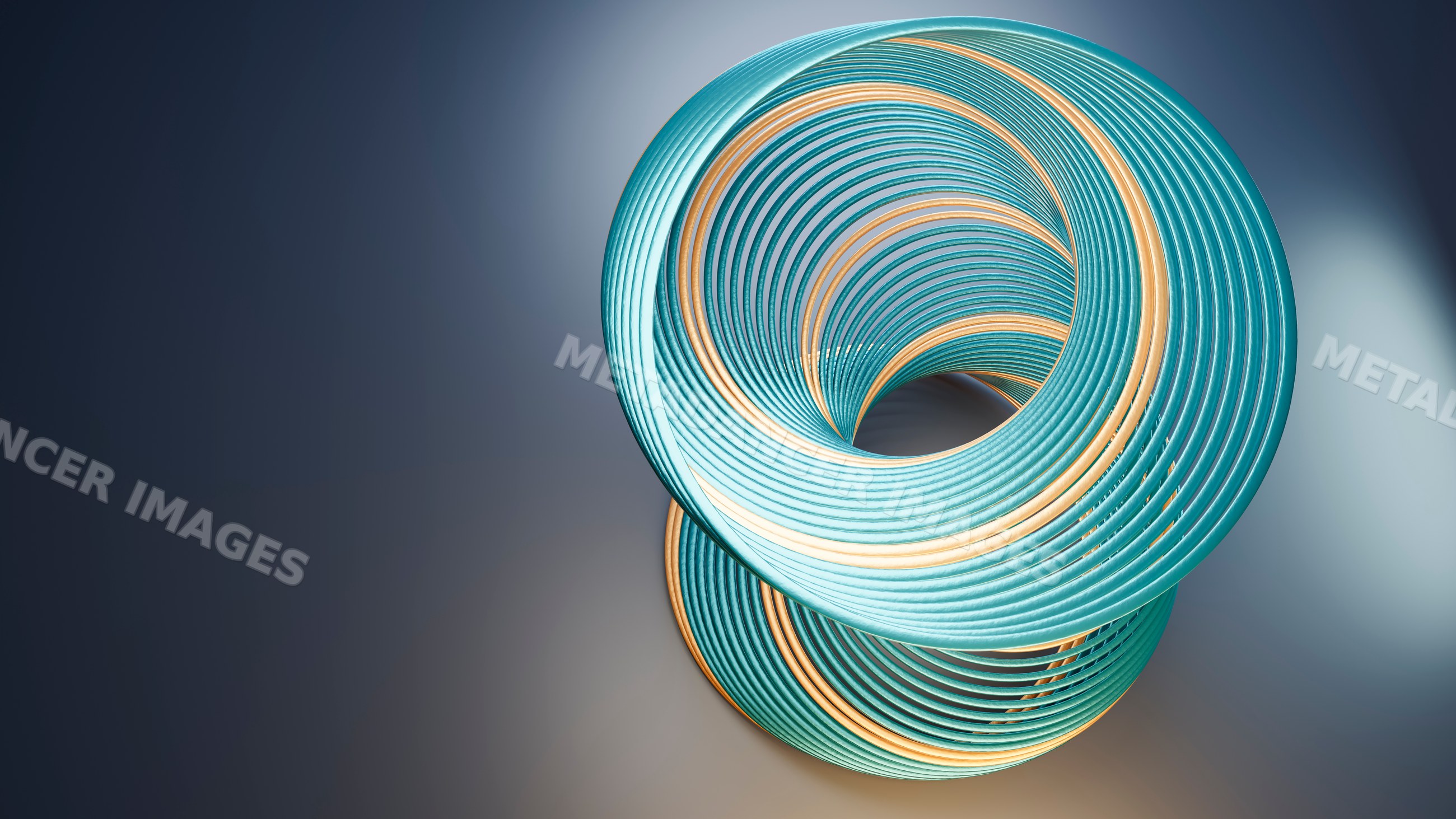 Abstract blue and orange 3d concentric spiral rings