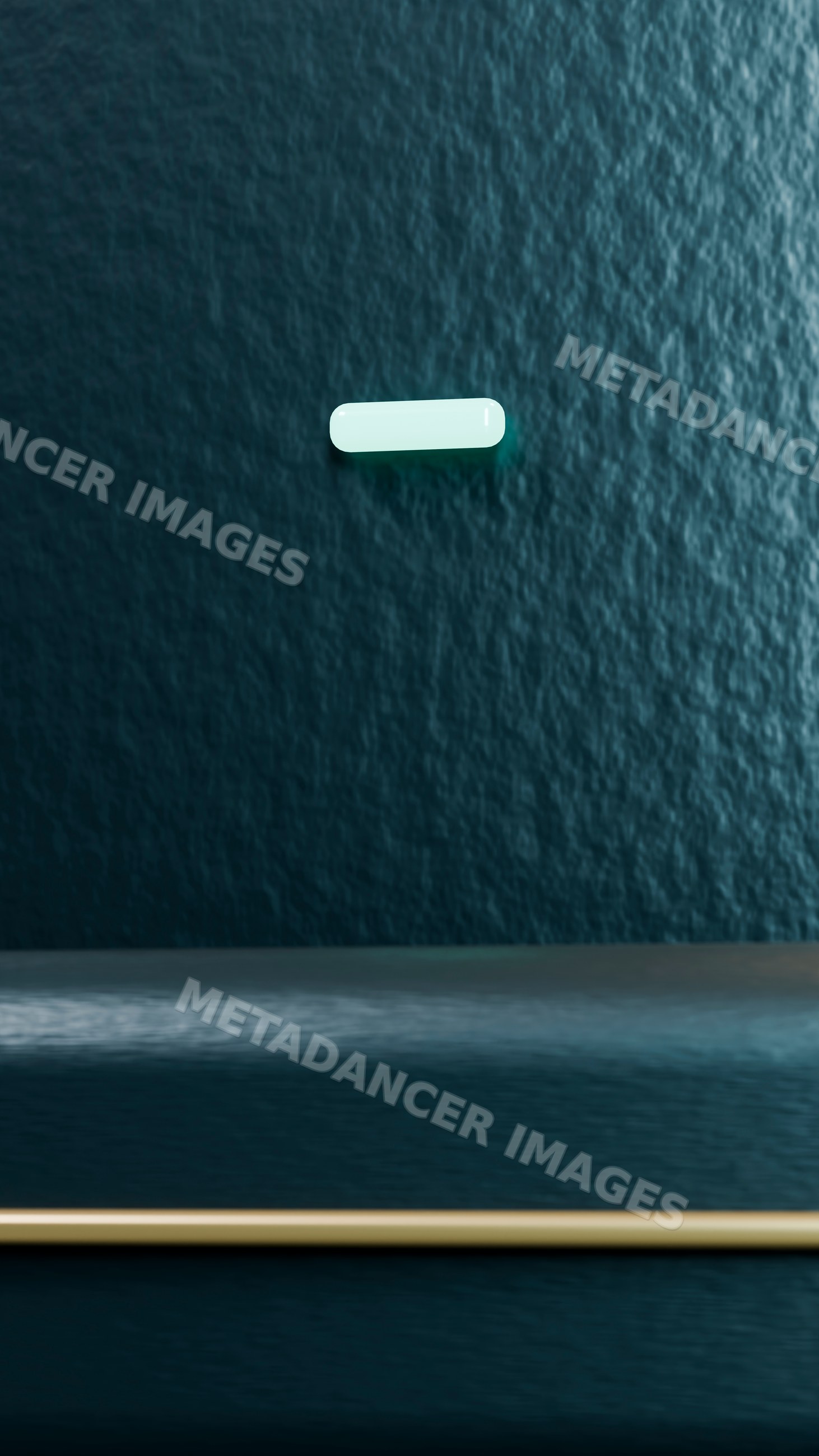 Single white capsule pill floating on blue textured surface