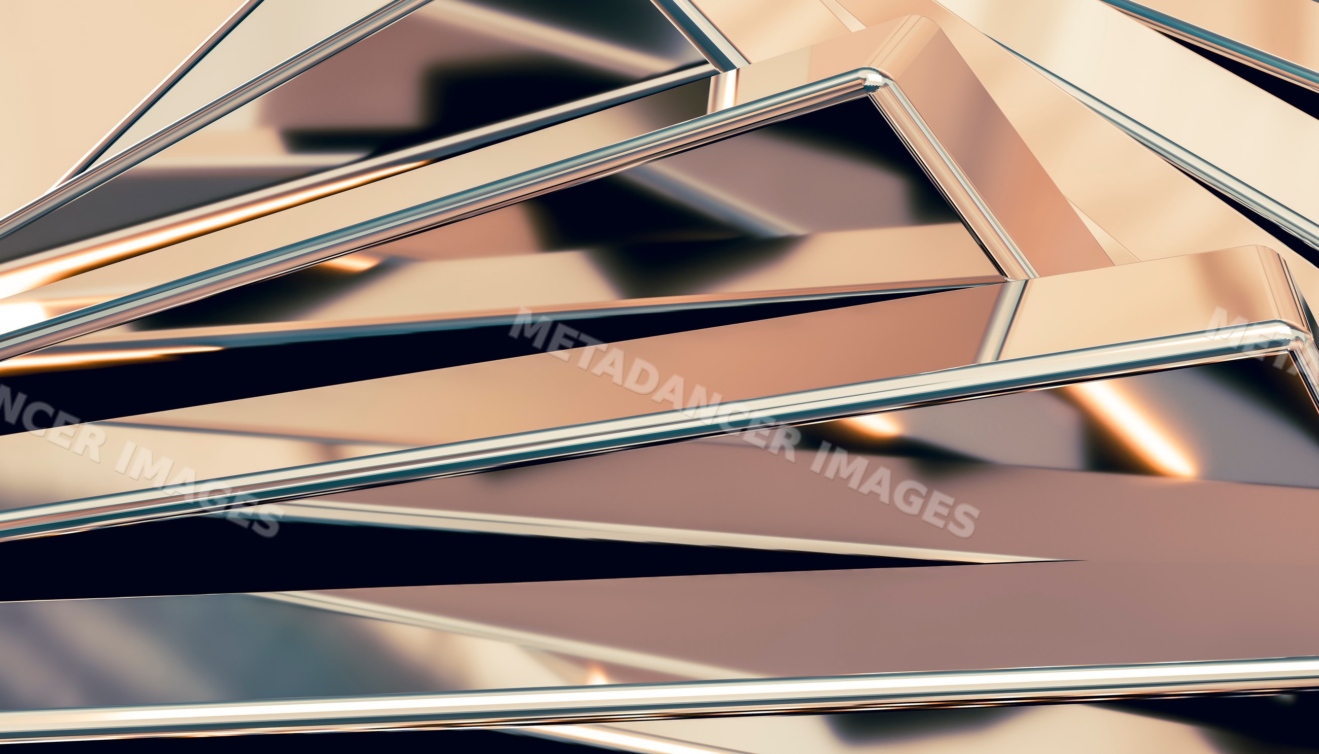 Abstract image featuring shiny metallic geometric shapes