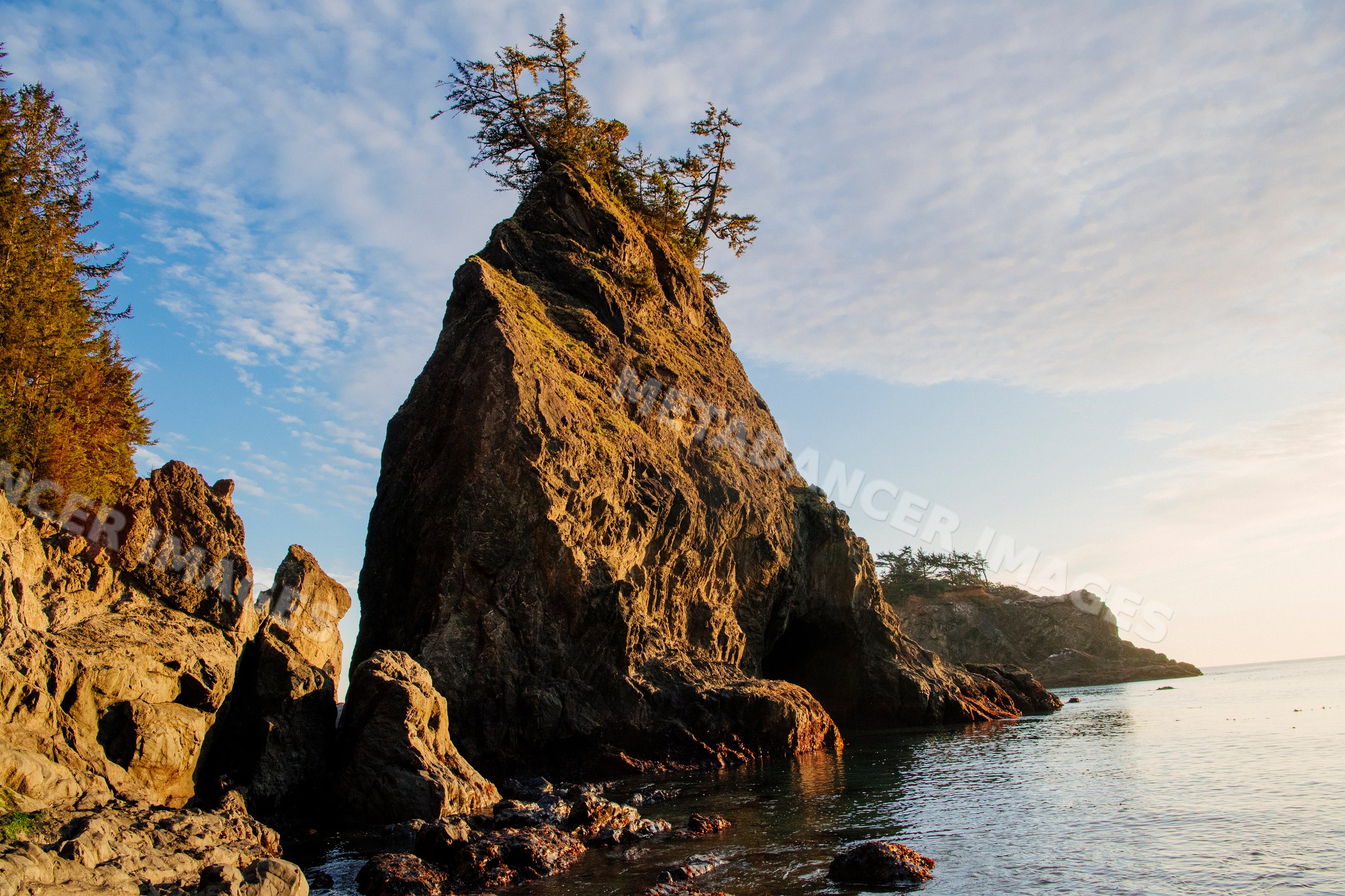 Sea stack rock formation along coastline Oregon