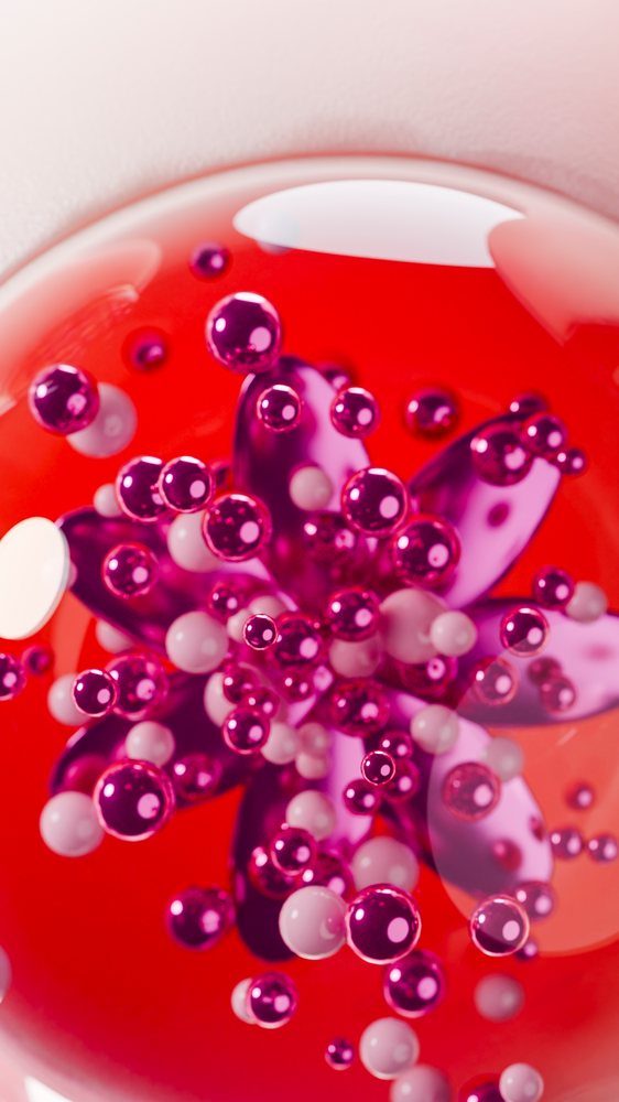 Pink flower with pink and white spheres