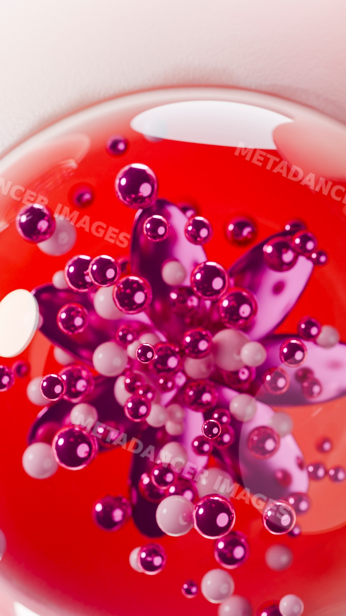 Pink flower with pink and white spheres
