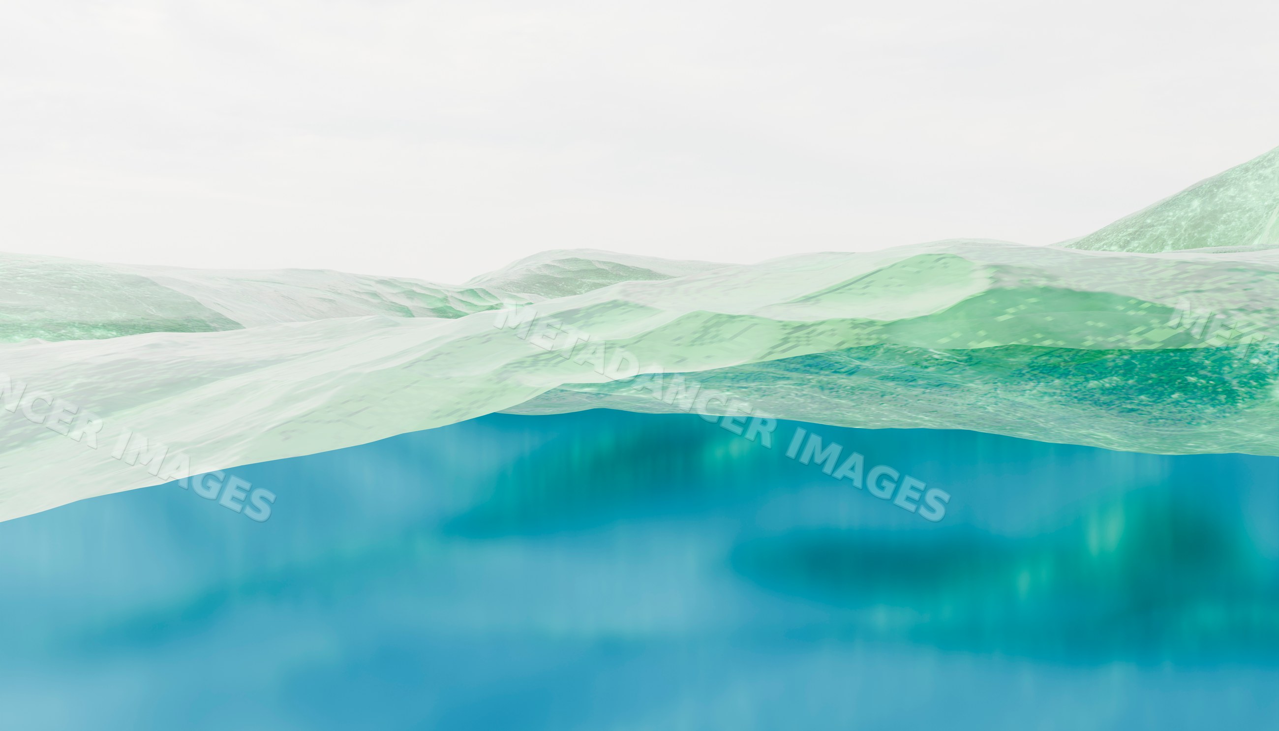 Clear underwater view of calm blue ocean water and waves