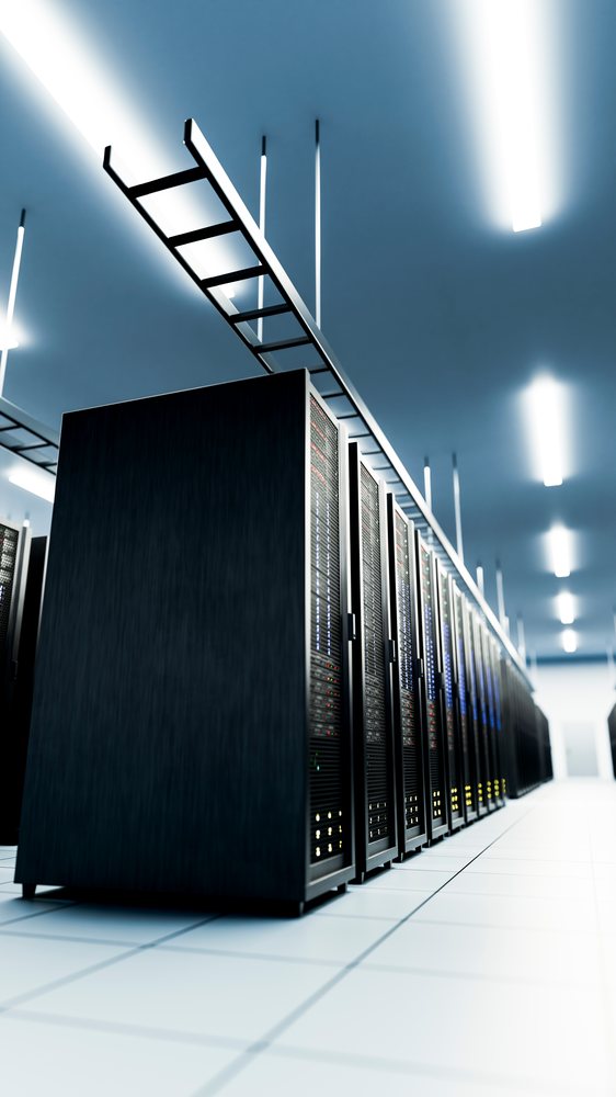 Server racks in a modern data center with digital equipment