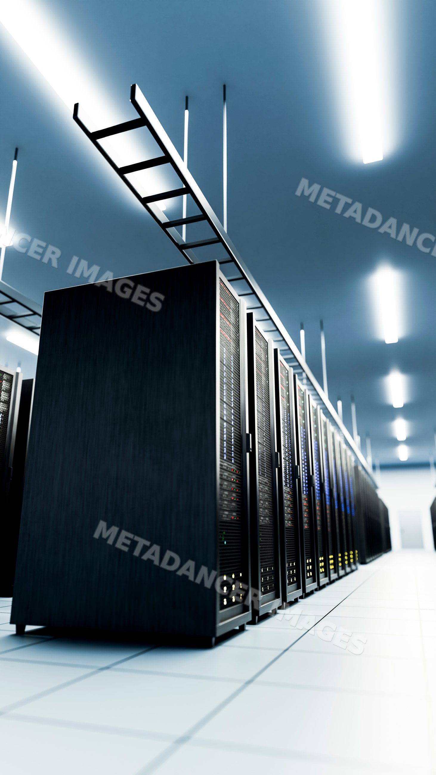 Server racks in a modern data center with digital equipment
