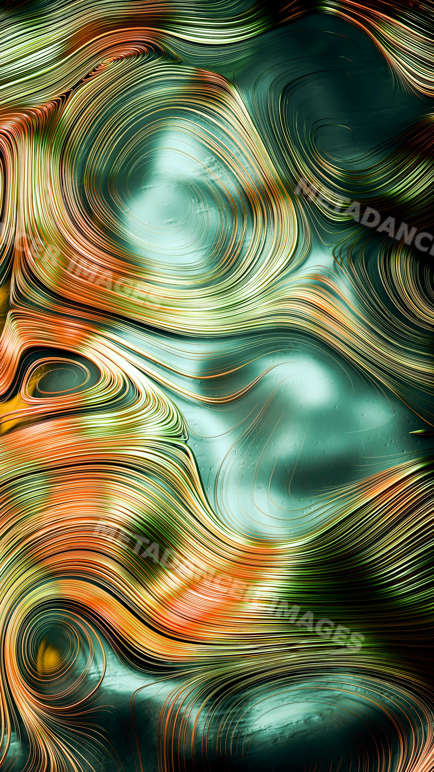 Abstract digital artwork with swirling flowing lines and vibrant hues