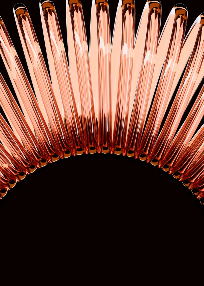 Circular arrangement of transparent orange glass tubes