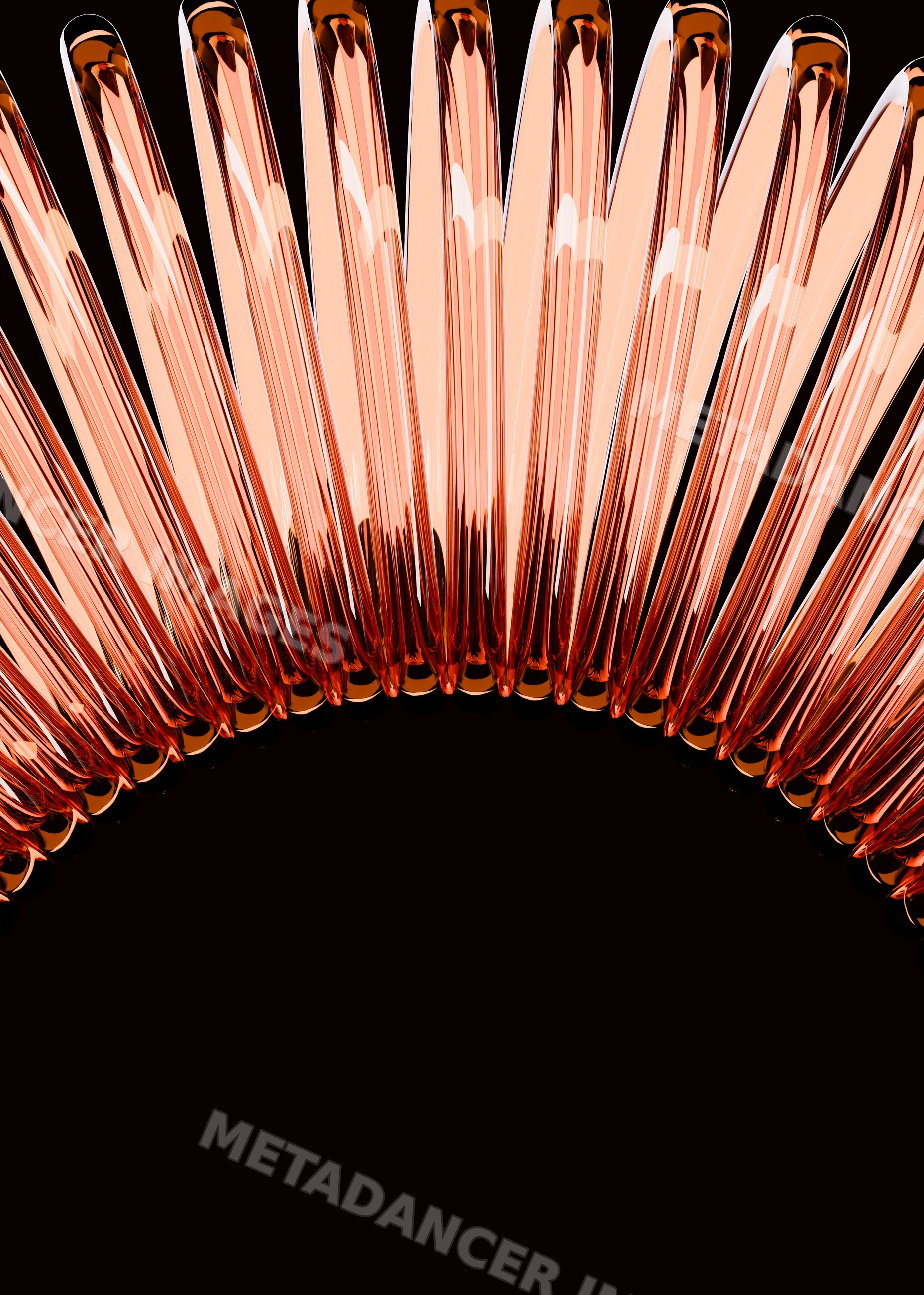 Circular arrangement of transparent orange glass tubes