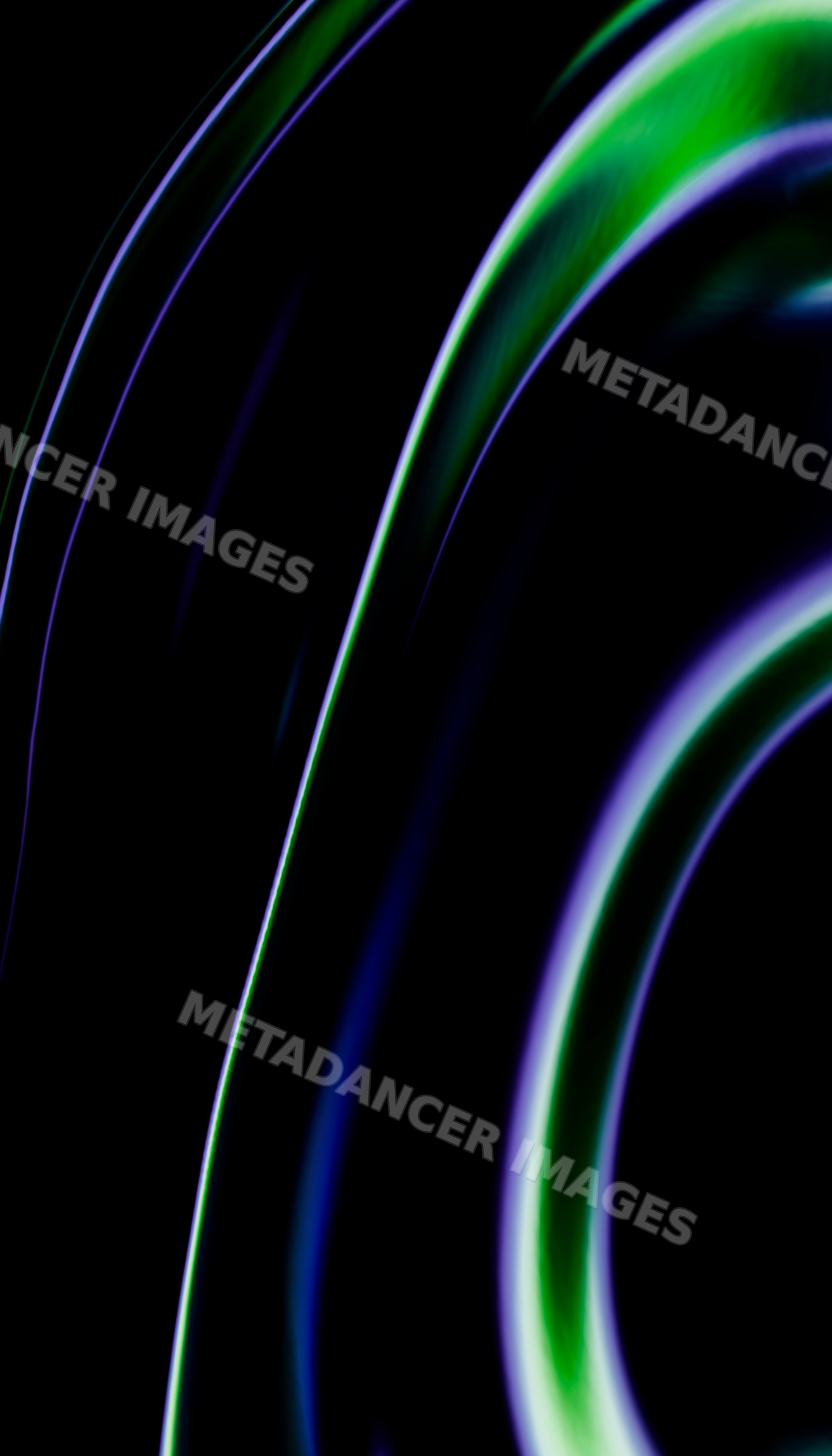 Abstract colorful curved light streaks on a dark background