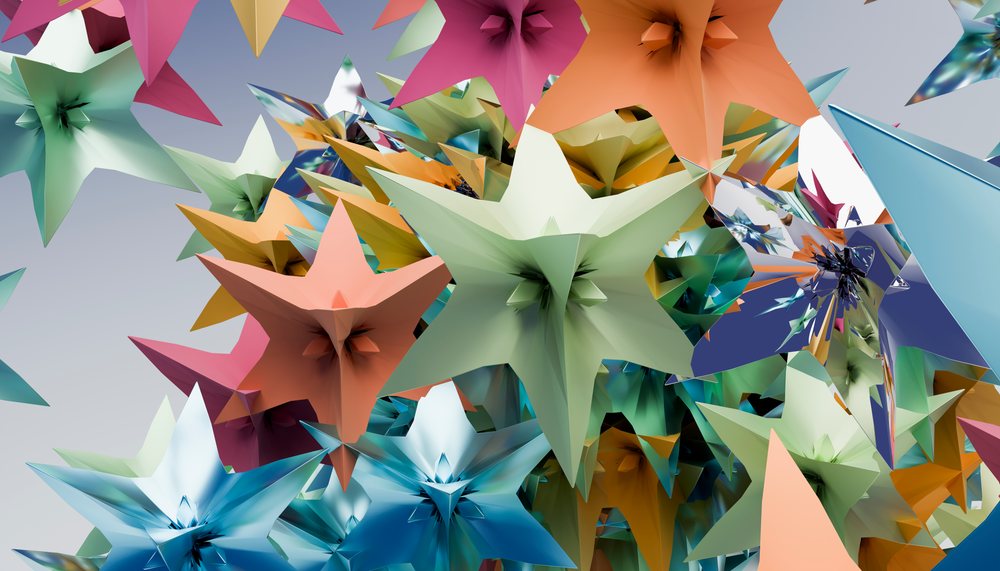 Colorful 3d rendering of abstract geometric stars