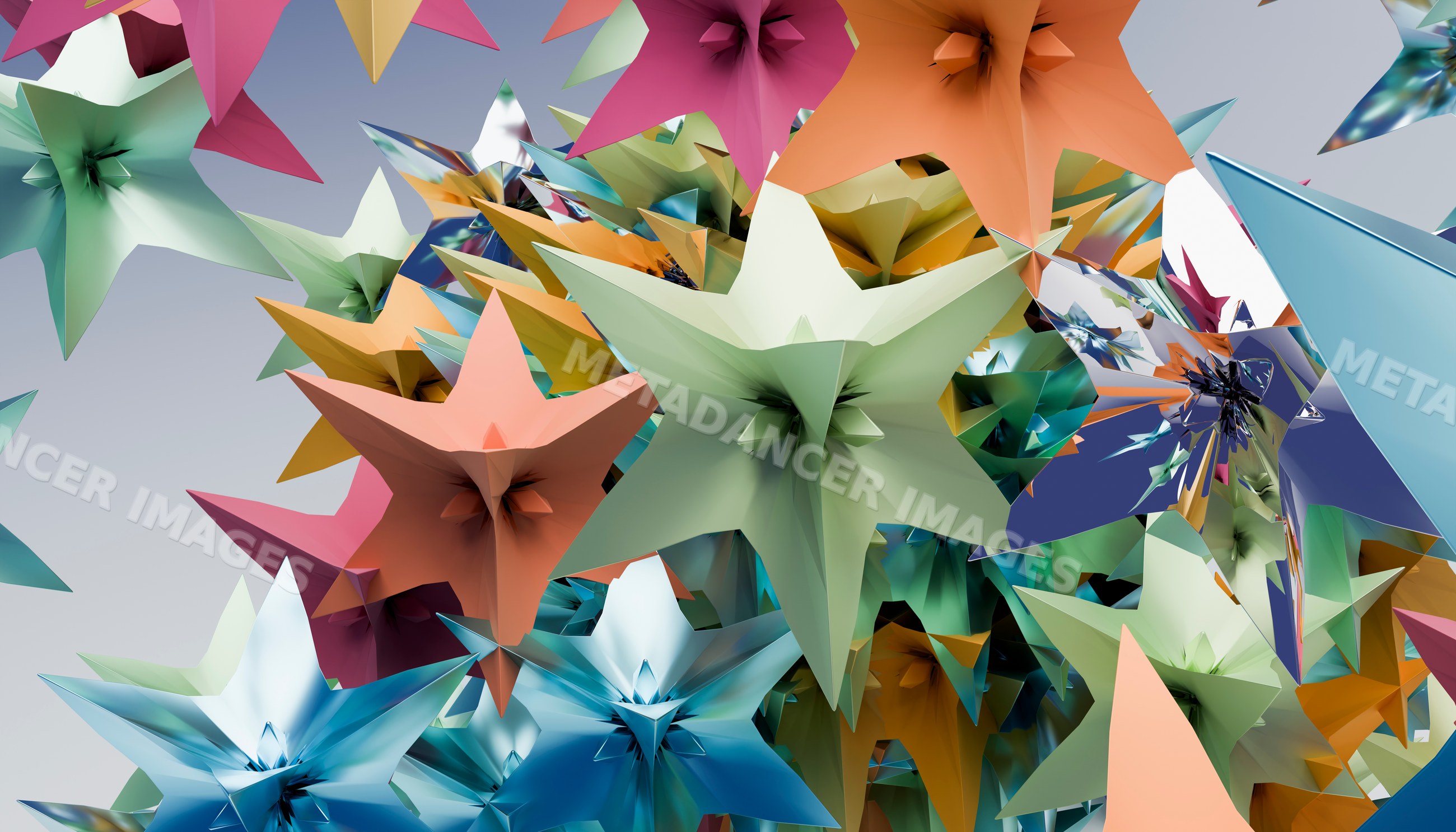 Colorful 3d rendering of abstract geometric stars