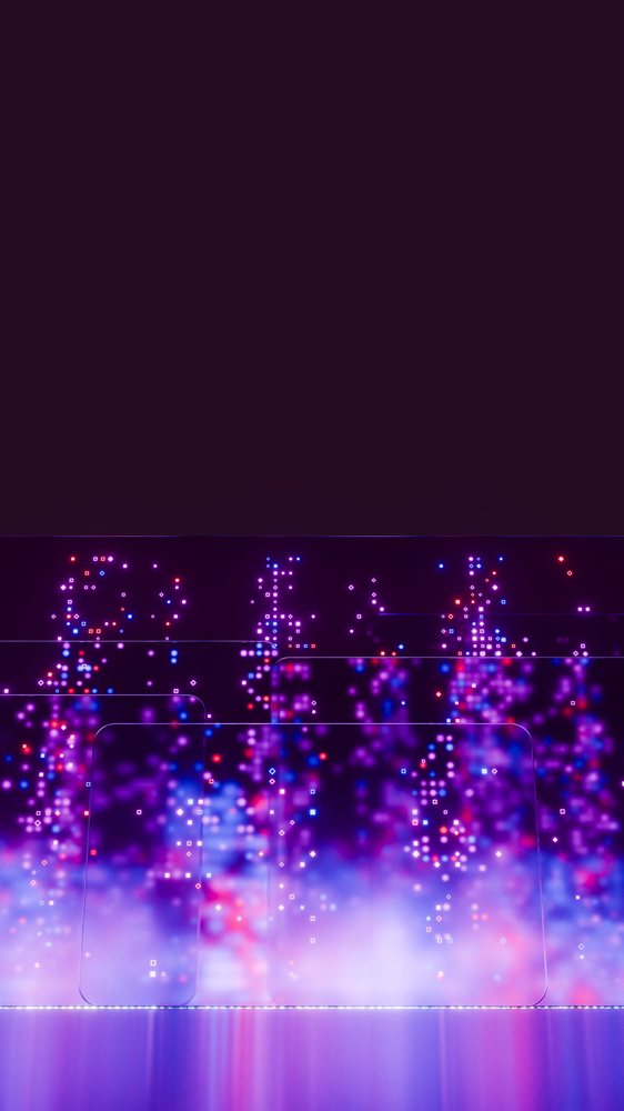 Digital holographic interface with glowing data visualizations
