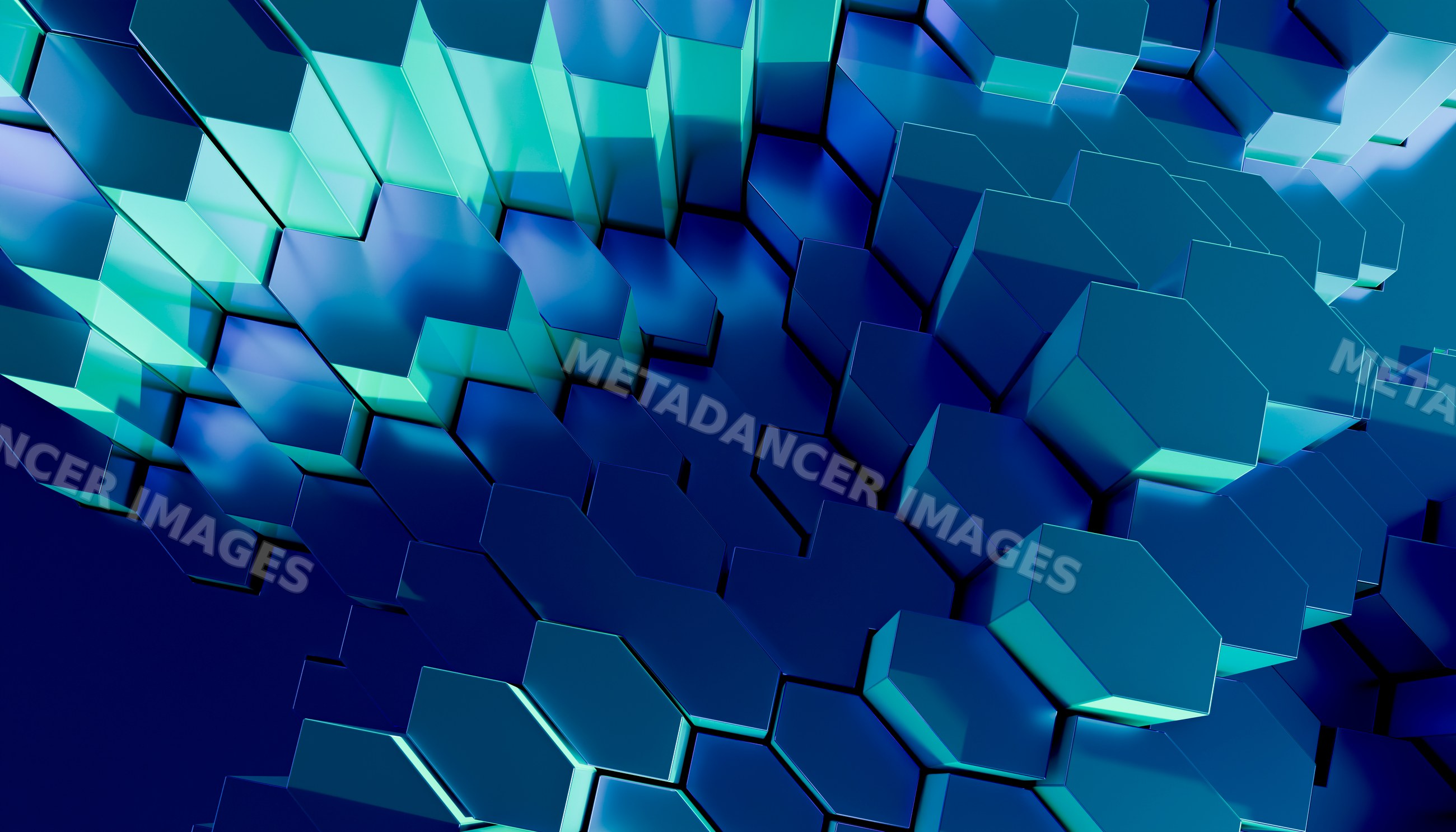 Close-up of 3d hexagon pattern abstract design with blue and green
