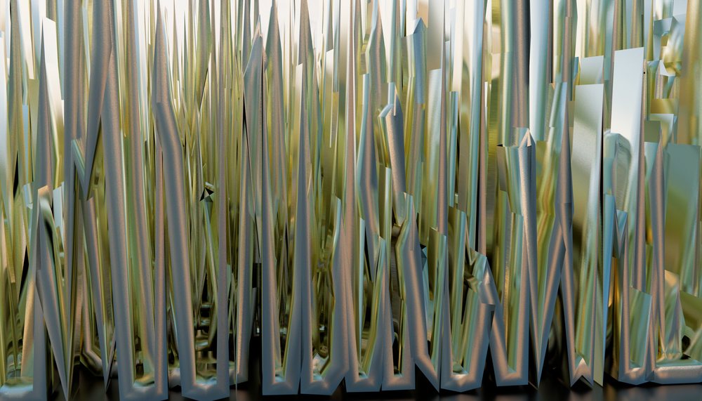 Close-up of reflective metallic spikes arranged in an abstract pattern