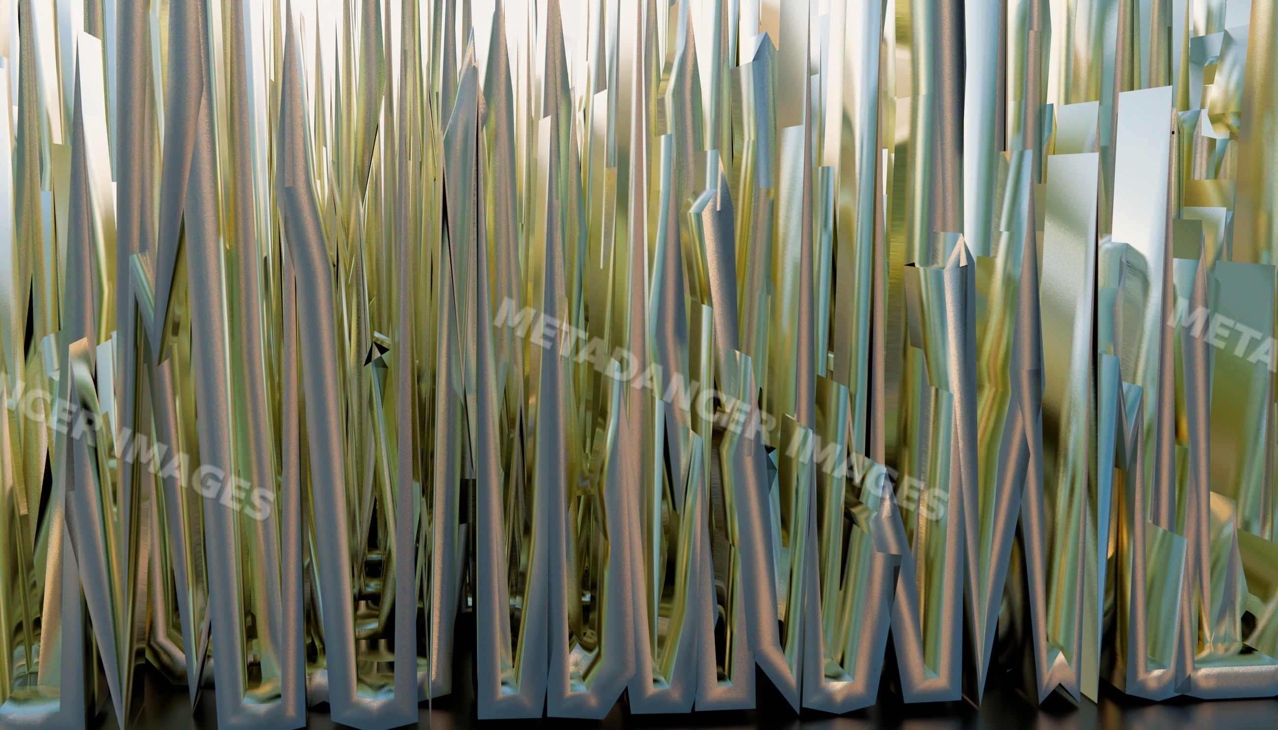Close-up of reflective metallic spikes arranged in an abstract pattern