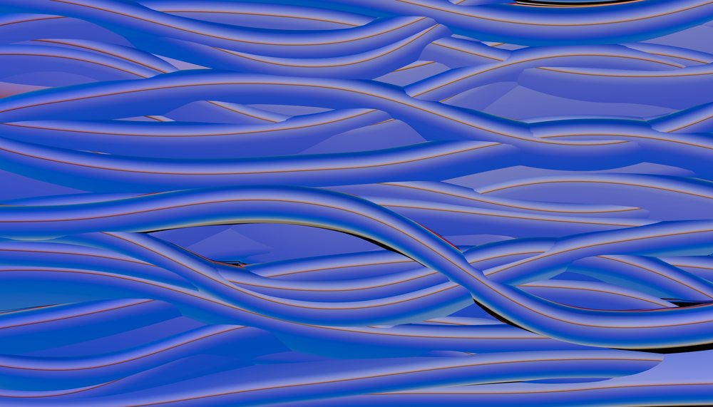 Interwoven blue tubular shapes forming fluid abstract curves