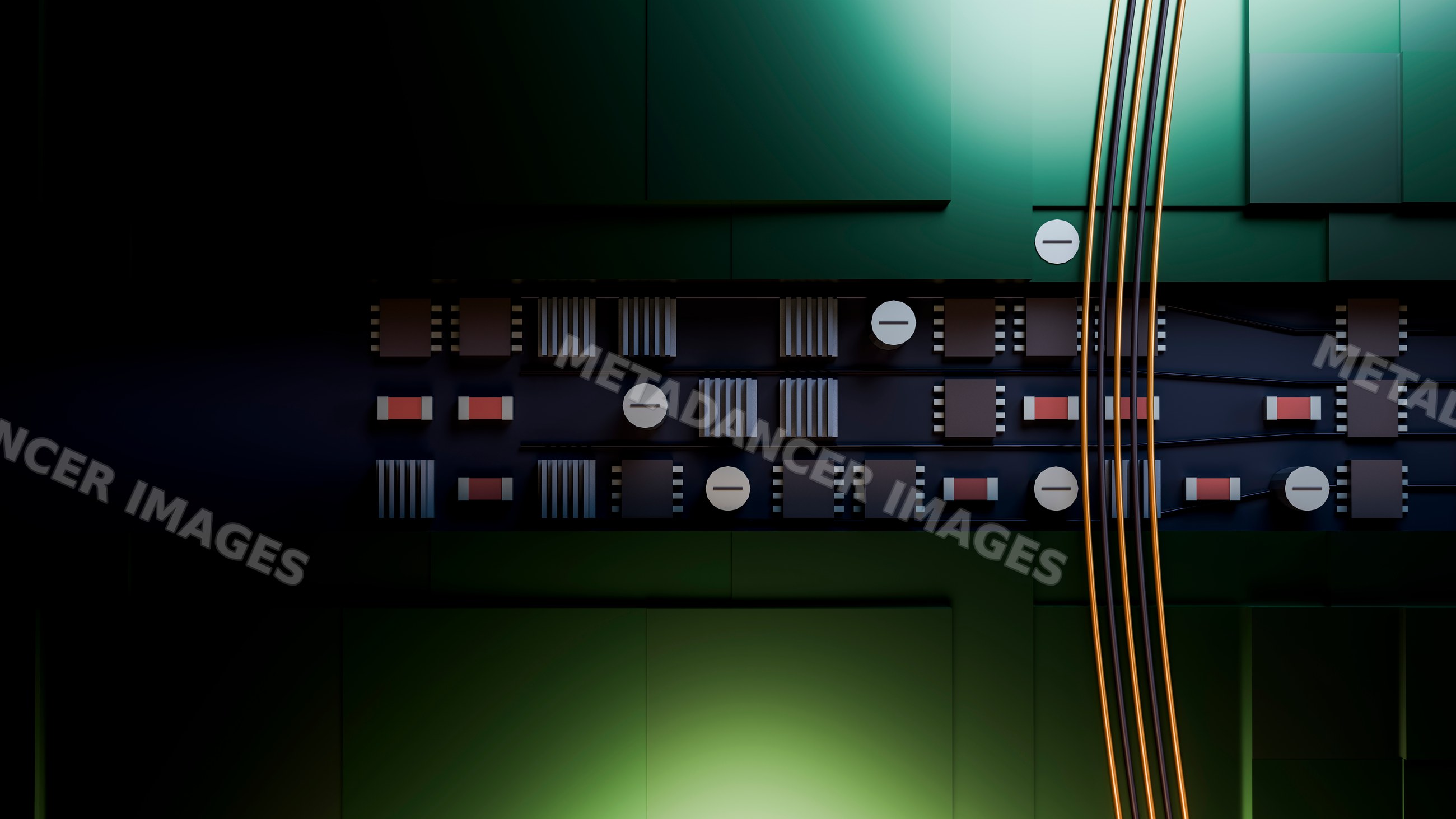 Electronic circuit board with resistors and wires closeup
