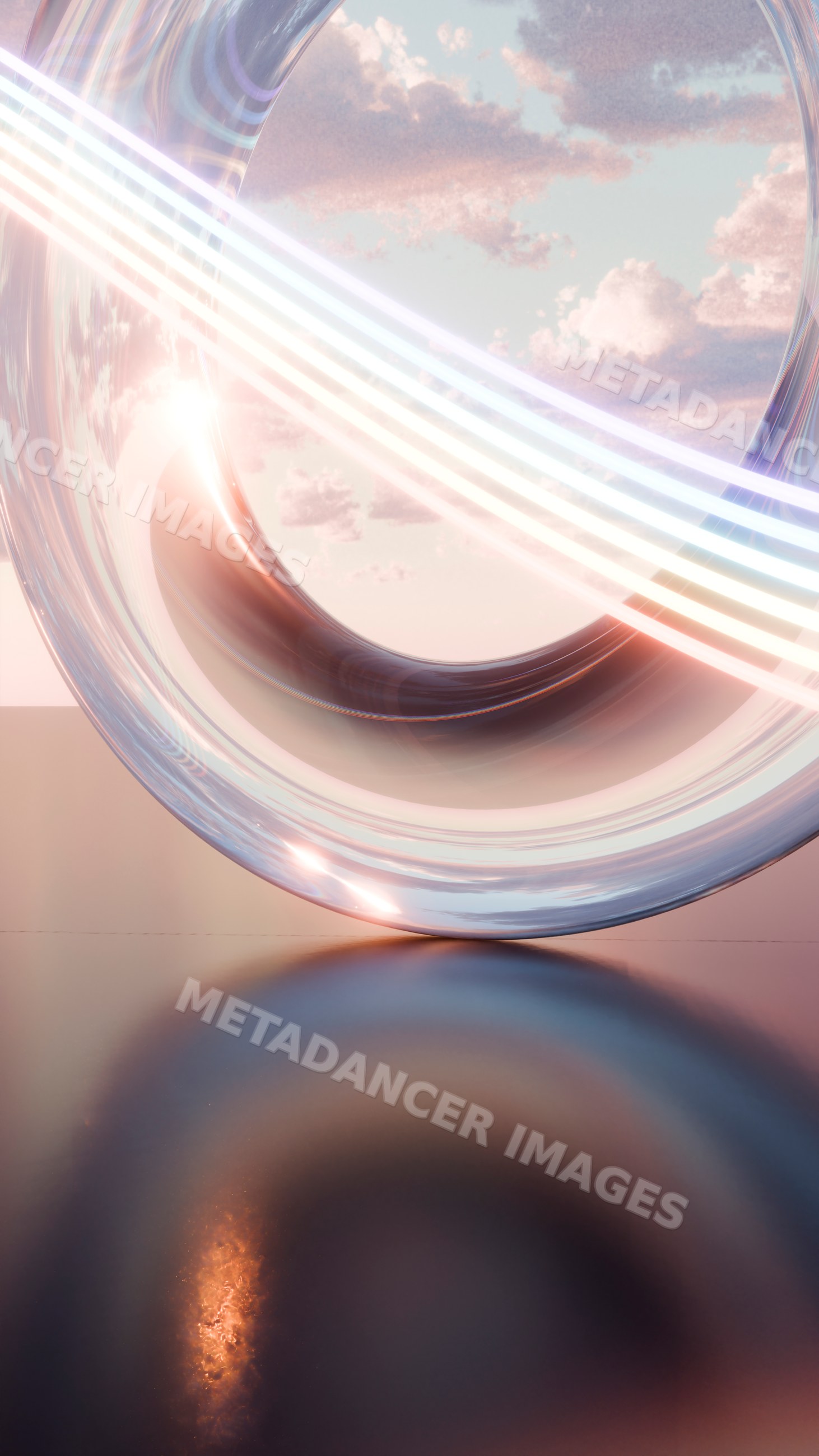 Abstract digital art of transparent ring with light streaks