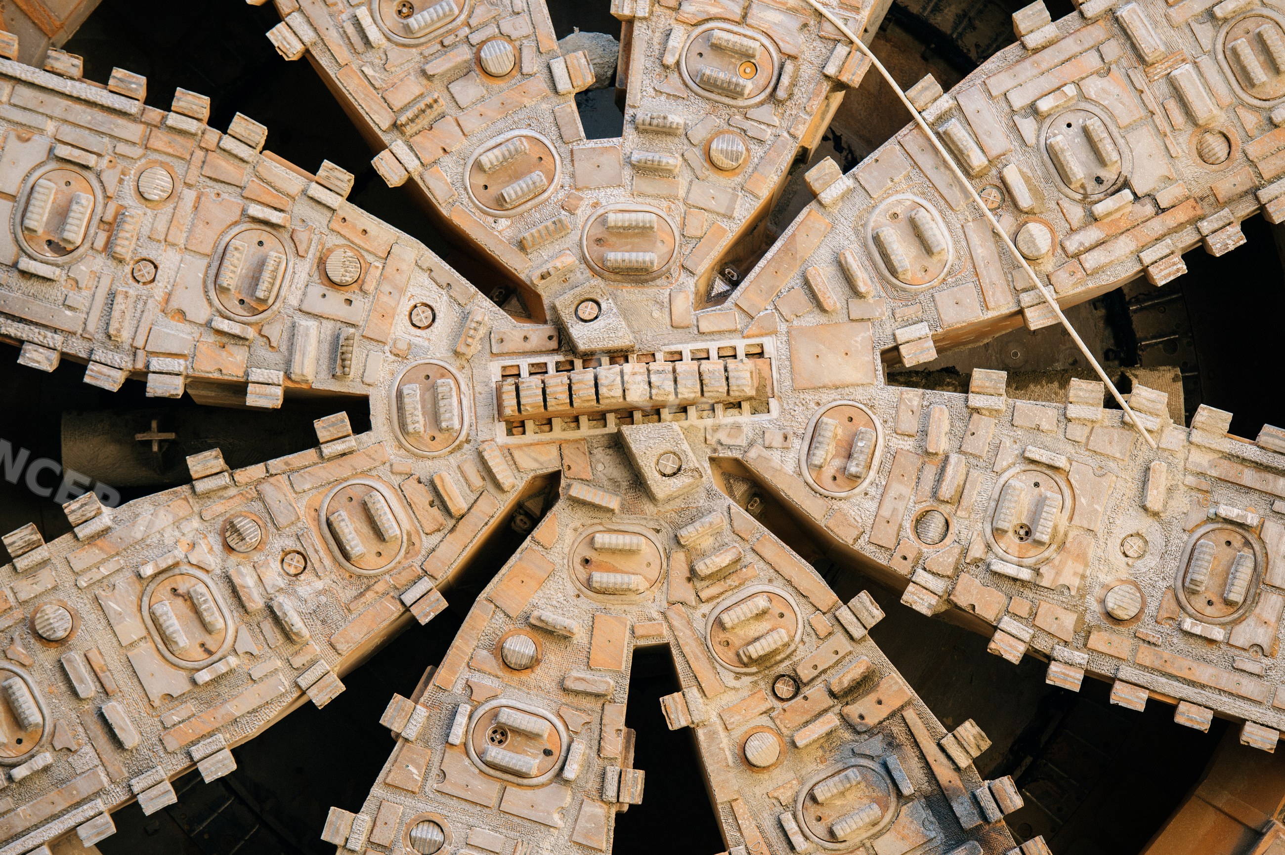 Close-up of a tunnel boring machine cutting head in USA construction