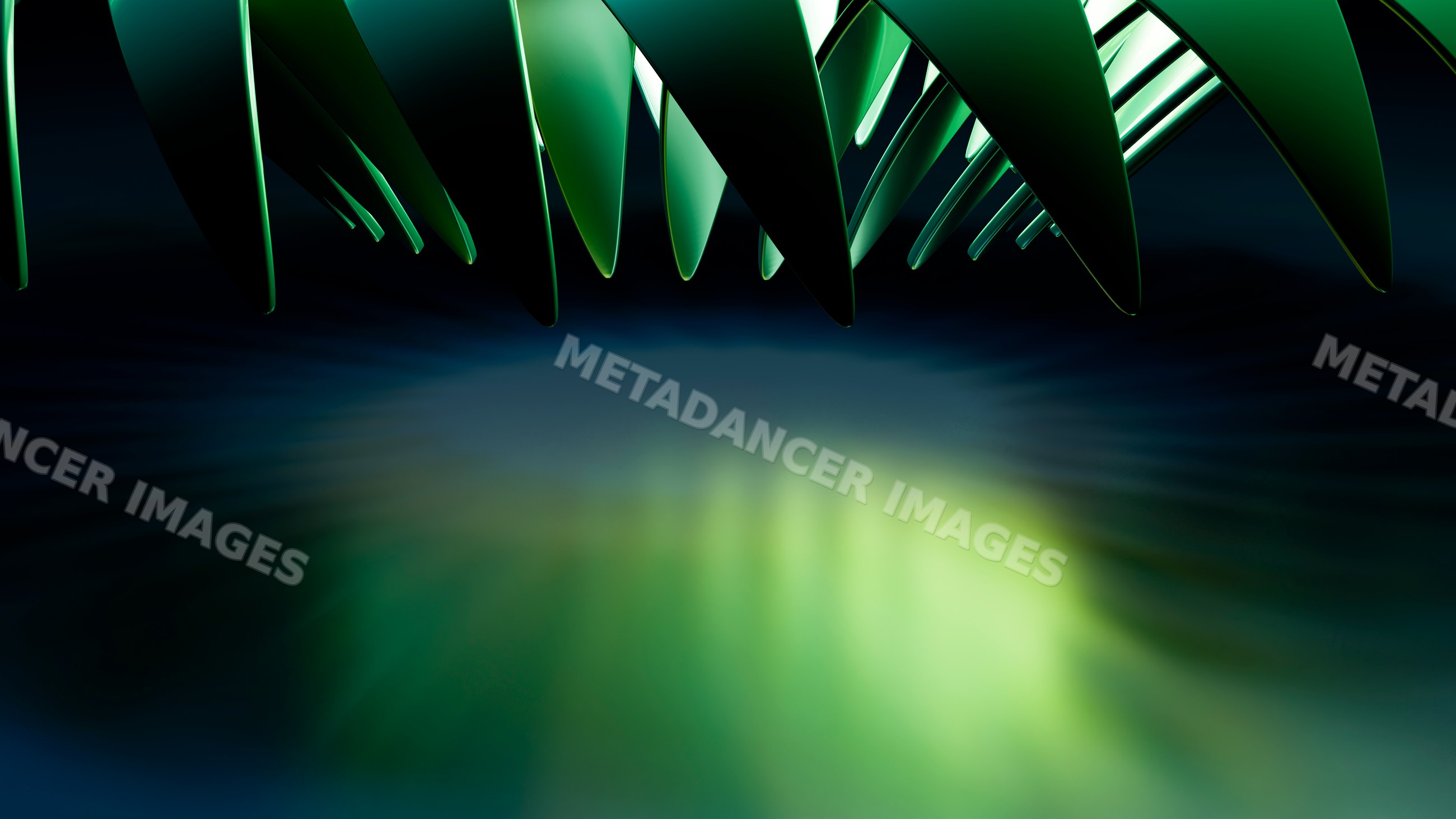 Abstract digital illustration of green leaves with reflection