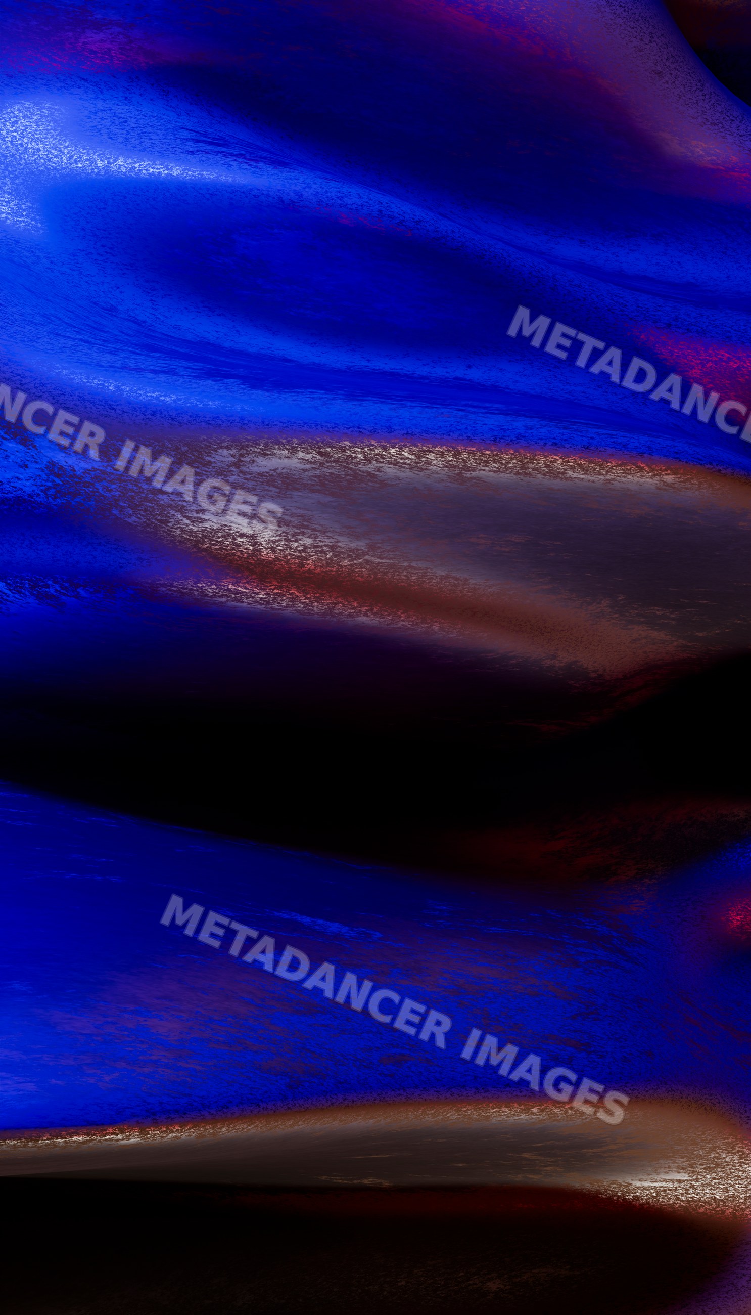 Abstract digital art with flowing blue waves and metallic textures