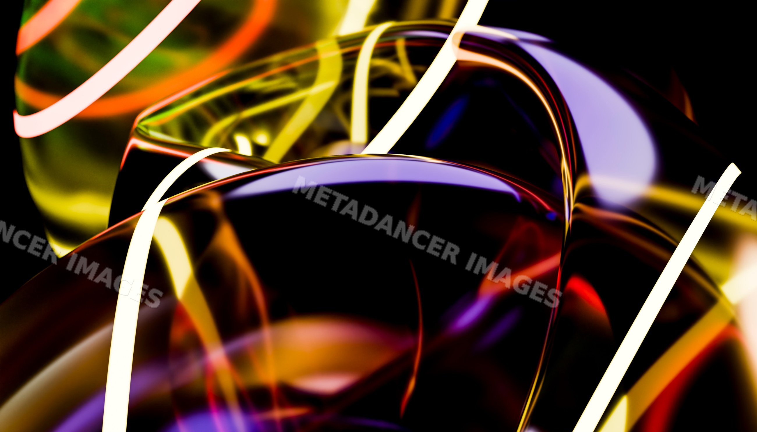 Abstract colorful light reflections on curved transparent glass