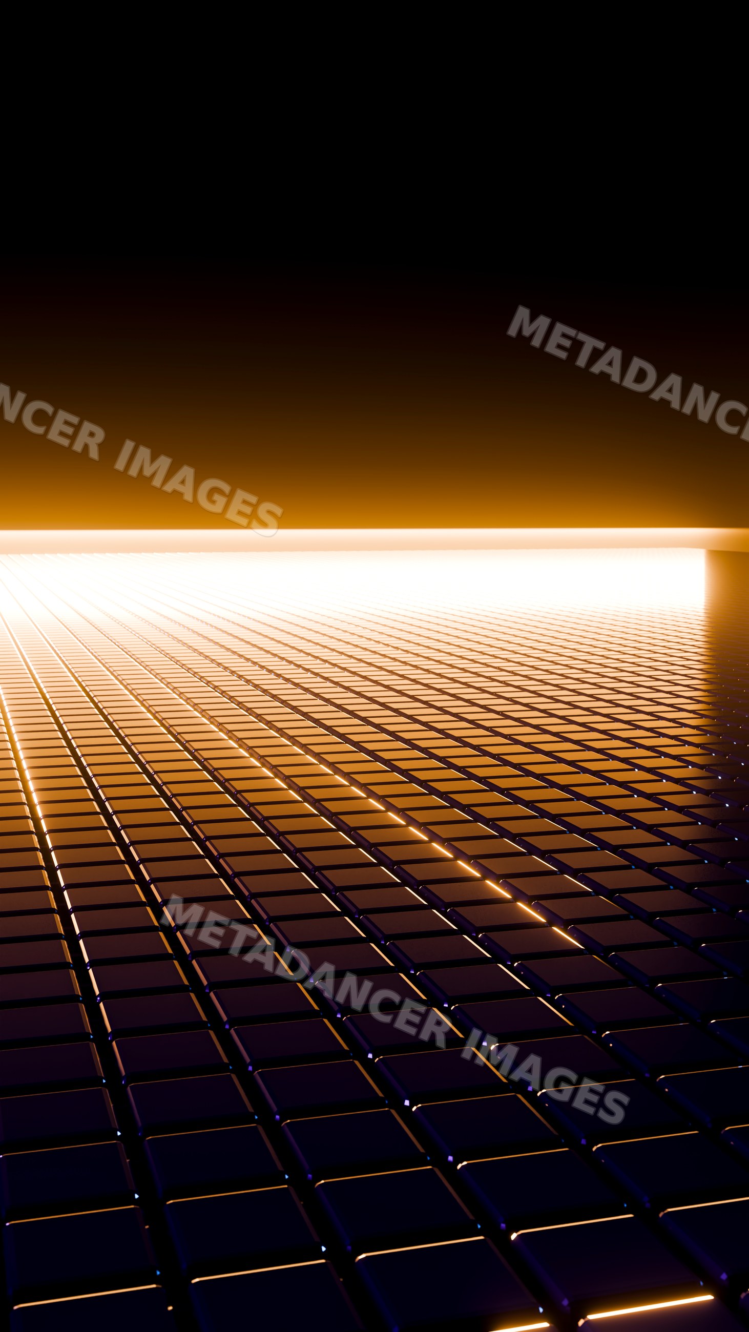 Illuminated grid pattern with glowing orange light in dark environment