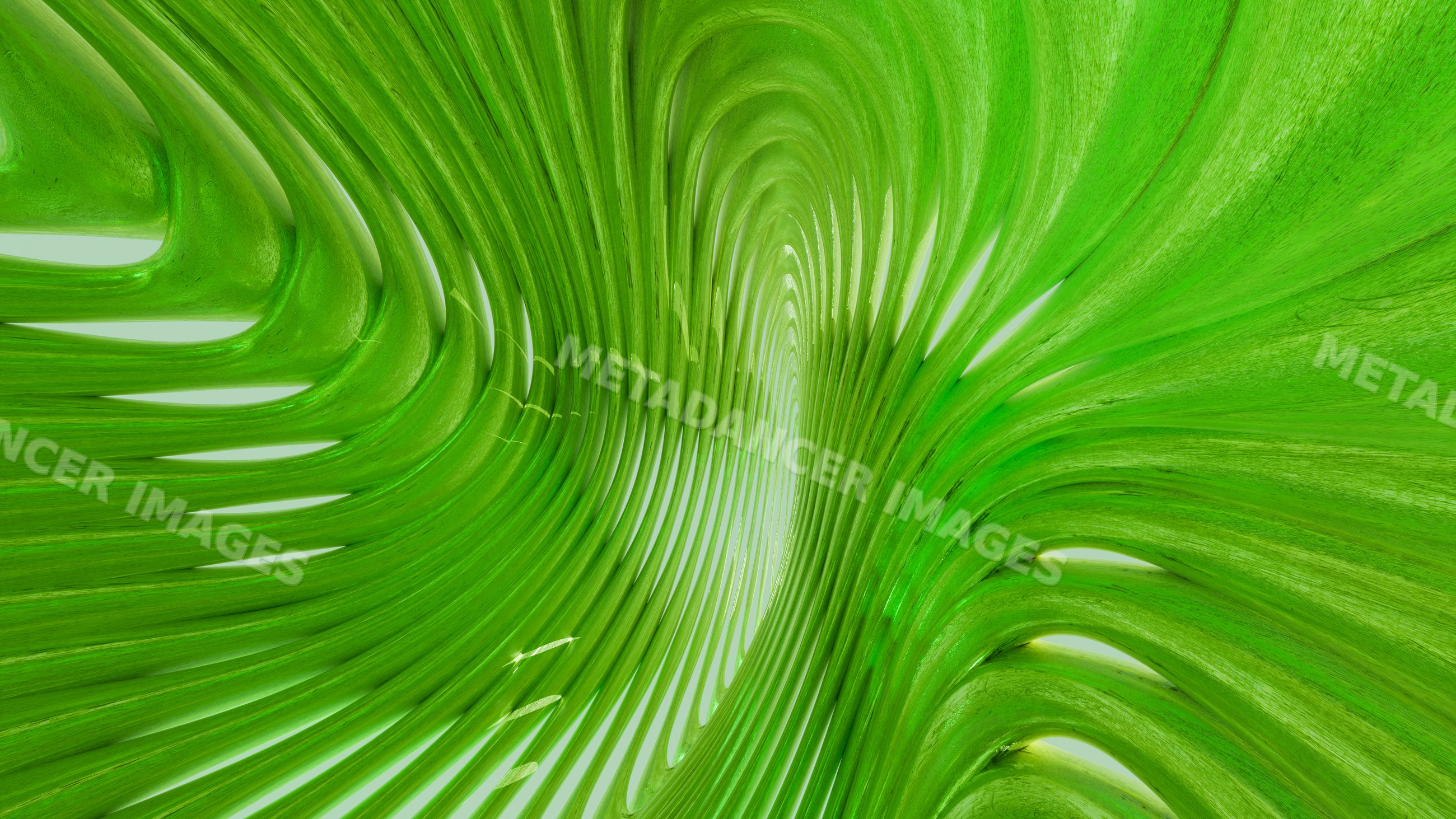 Green abstract curved shape with smooth texture and flowing lines