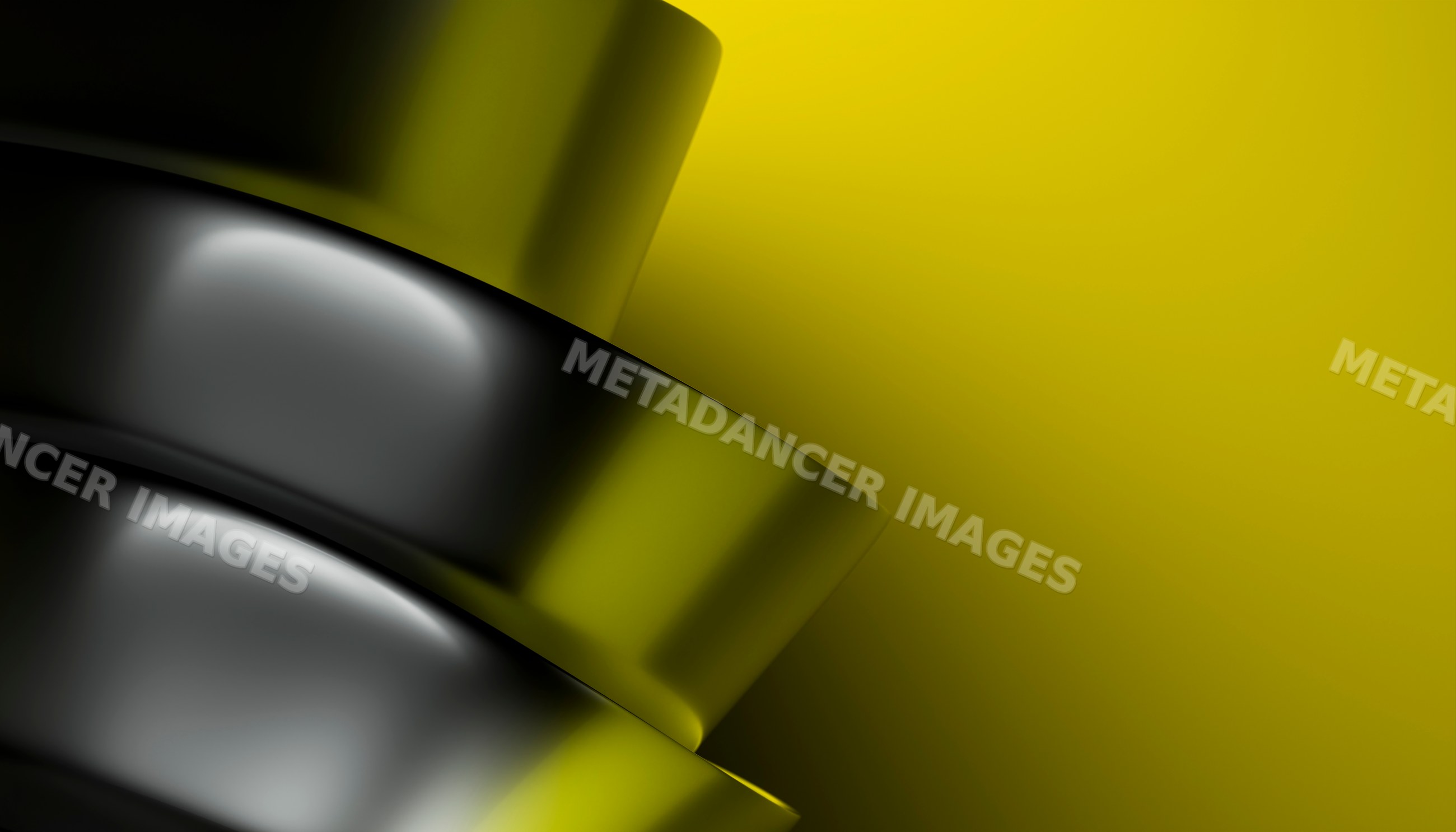 Shiny Black metallic buttons stacked on yellow background