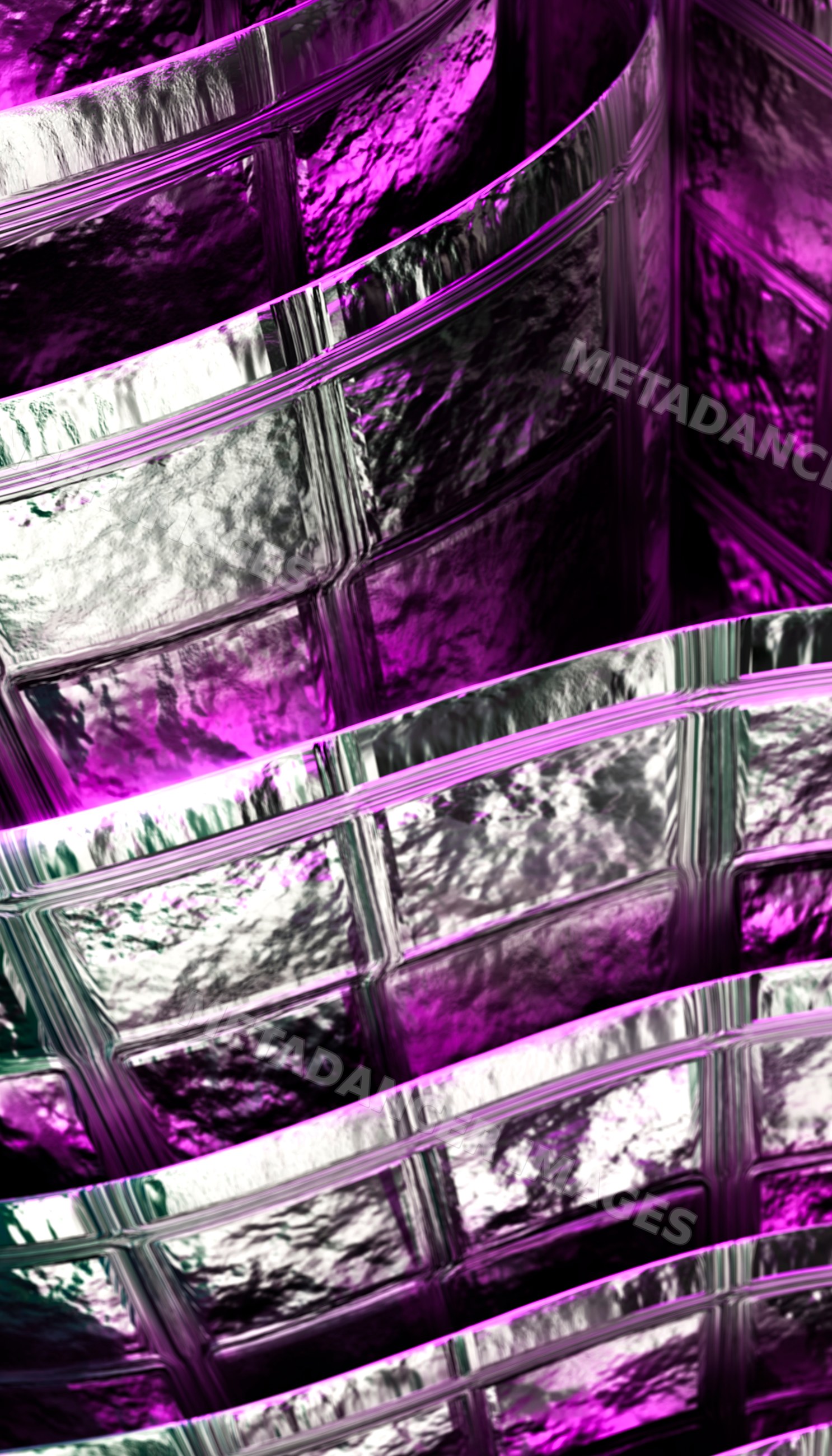 Curved textured glass block wall with purple lighting
