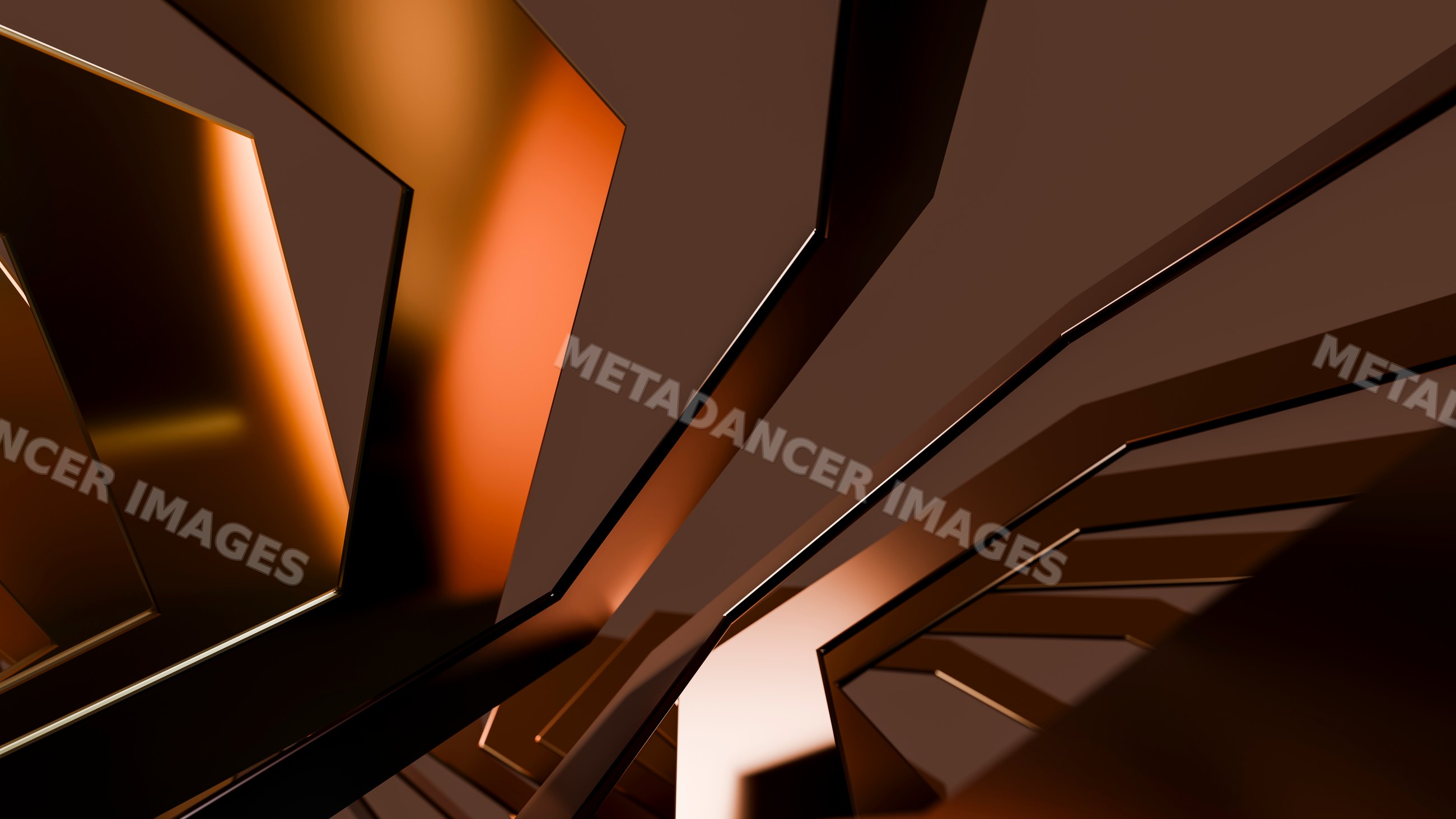 Abstract shiny brown and orange geometric surfaces with reflective