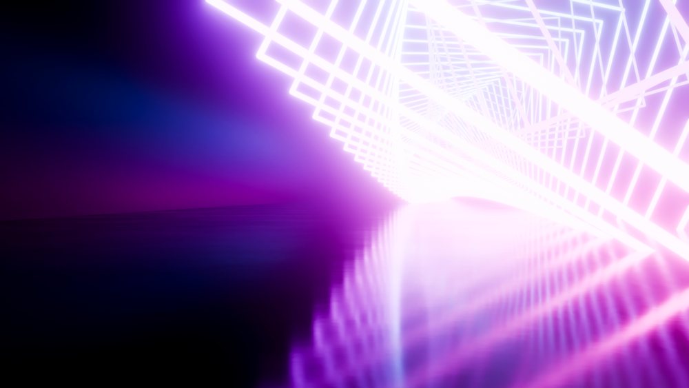 Abstract neon geometric shapes with purple and pink glowing
