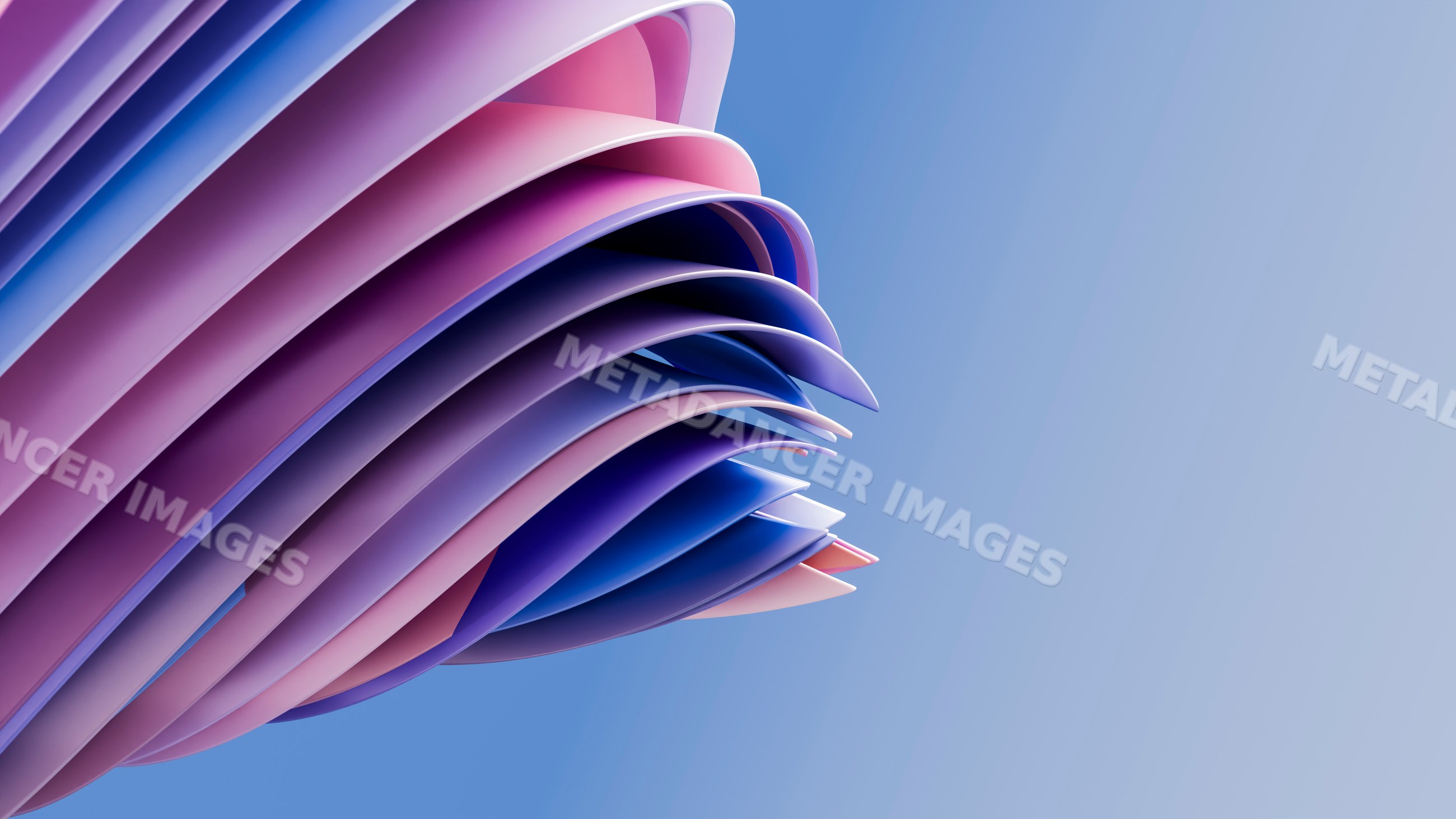 Abstract 3d layered curves in purple, blue, and pink illustration
