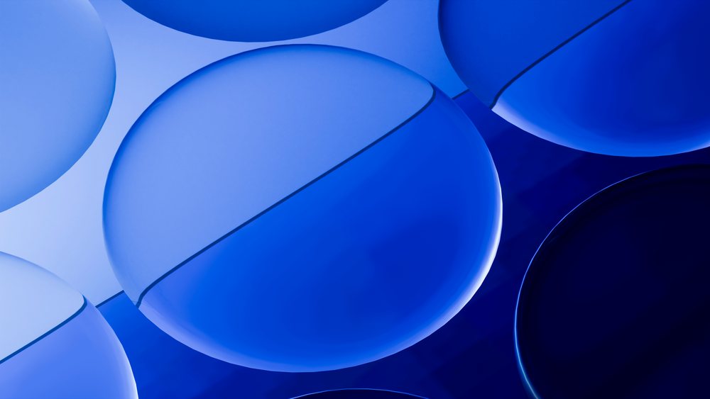 Blue abstract spheres in a digital illustration