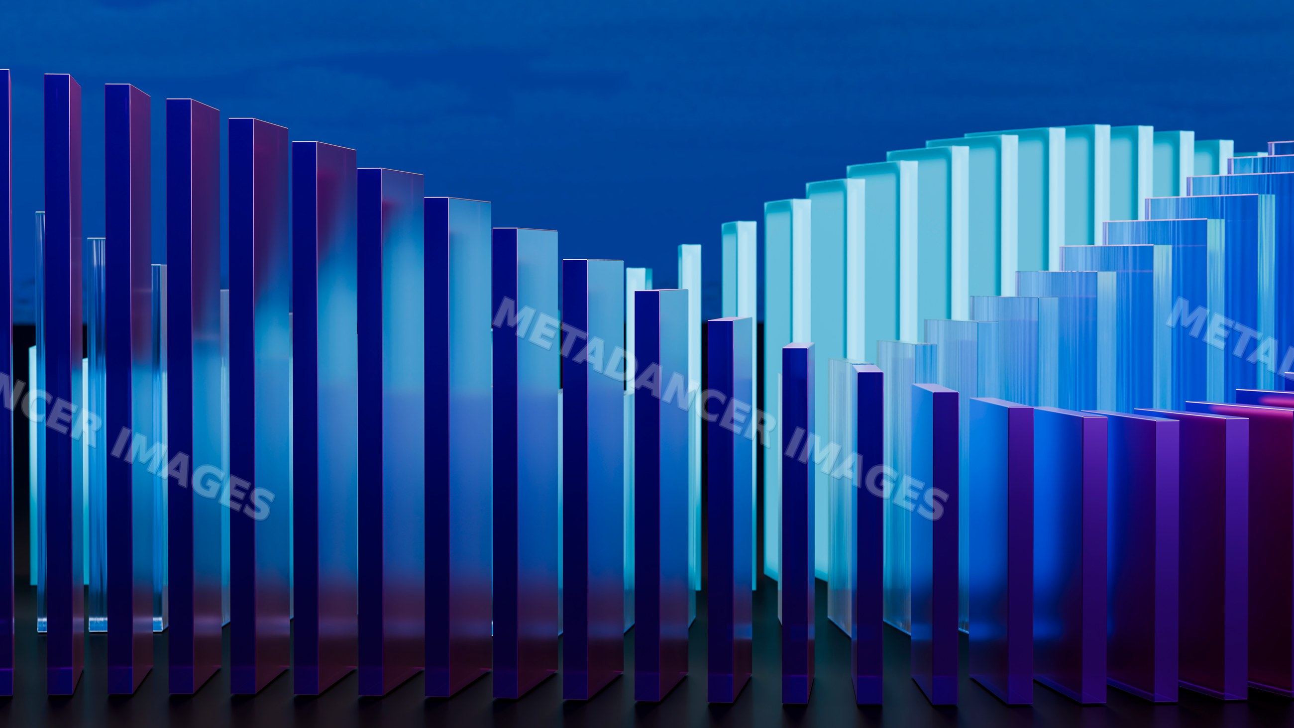 Blue transparent bars forming abstract vertical wave shapes