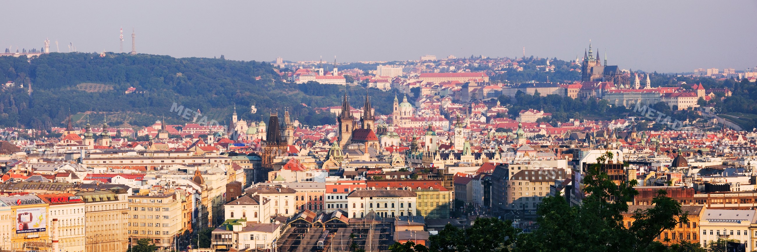 Panoramic cityscape of prague with historic architecture and church