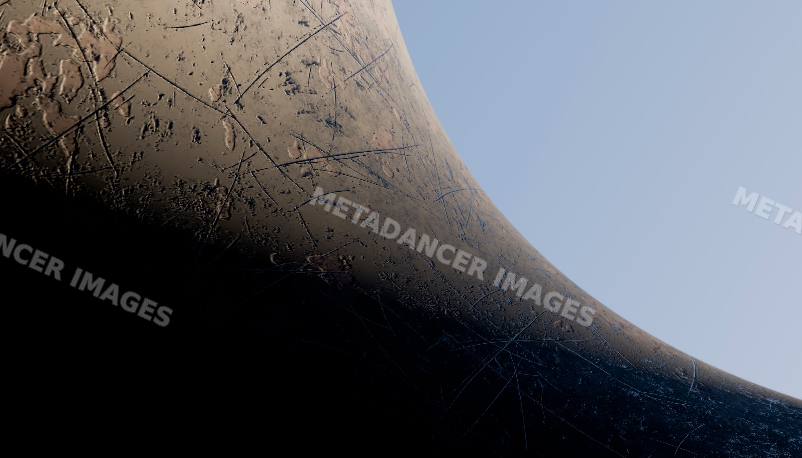 Close-up of scratched and worn curved metal surface with texture