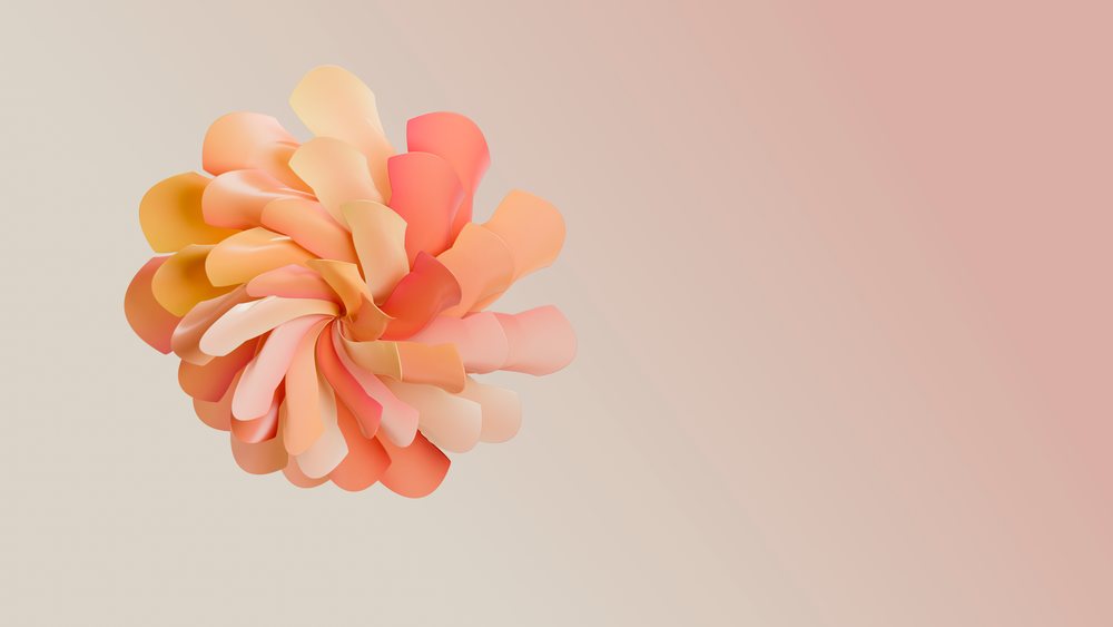 Abstract 3d illustration of orange and peach flower with curved petals