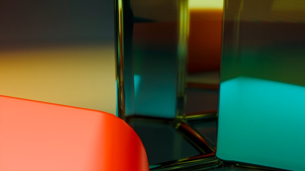 Abstract colorful glass shapes with reflective smooth surfaces