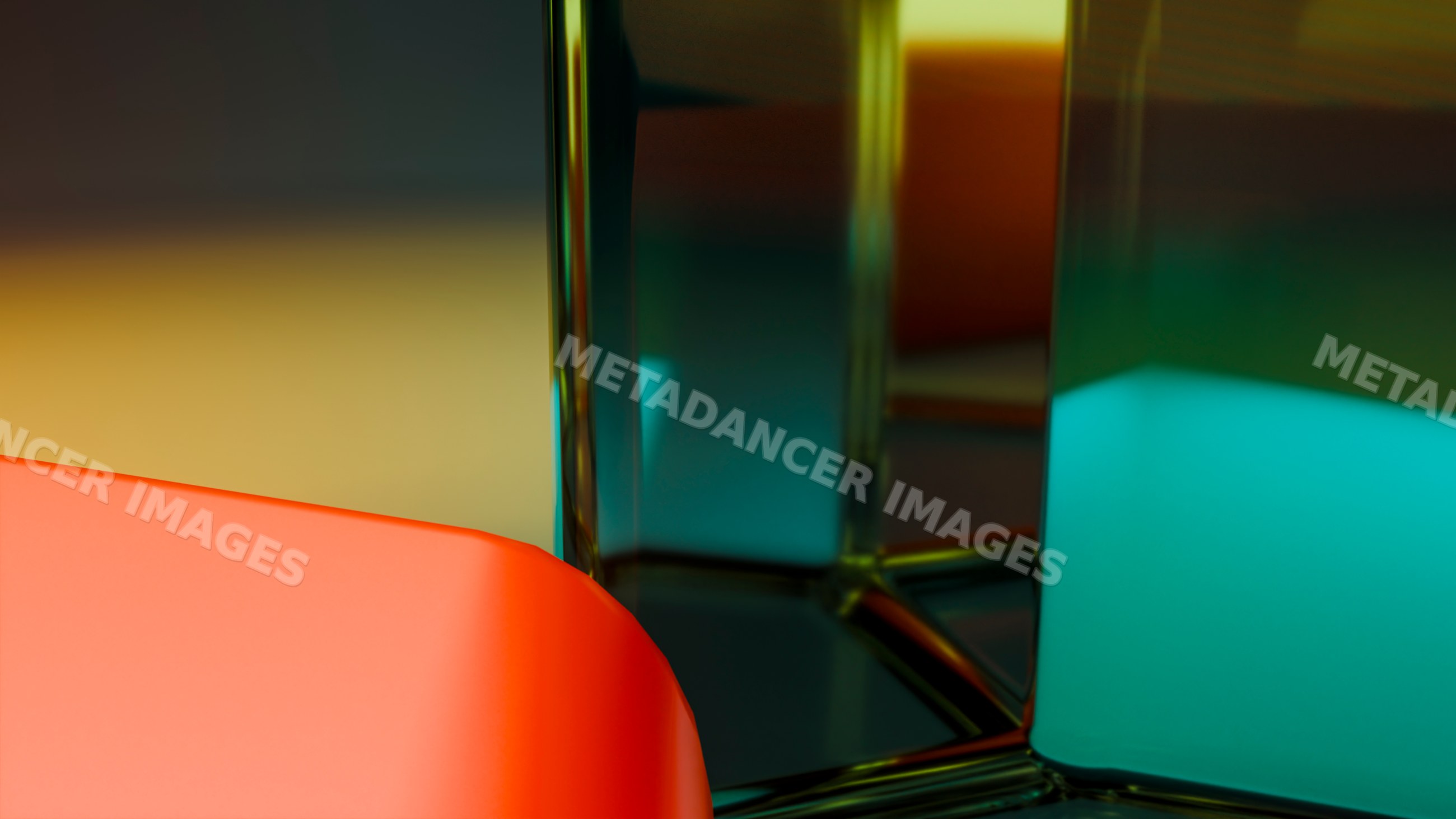 Abstract colorful glass shapes with reflective smooth surfaces